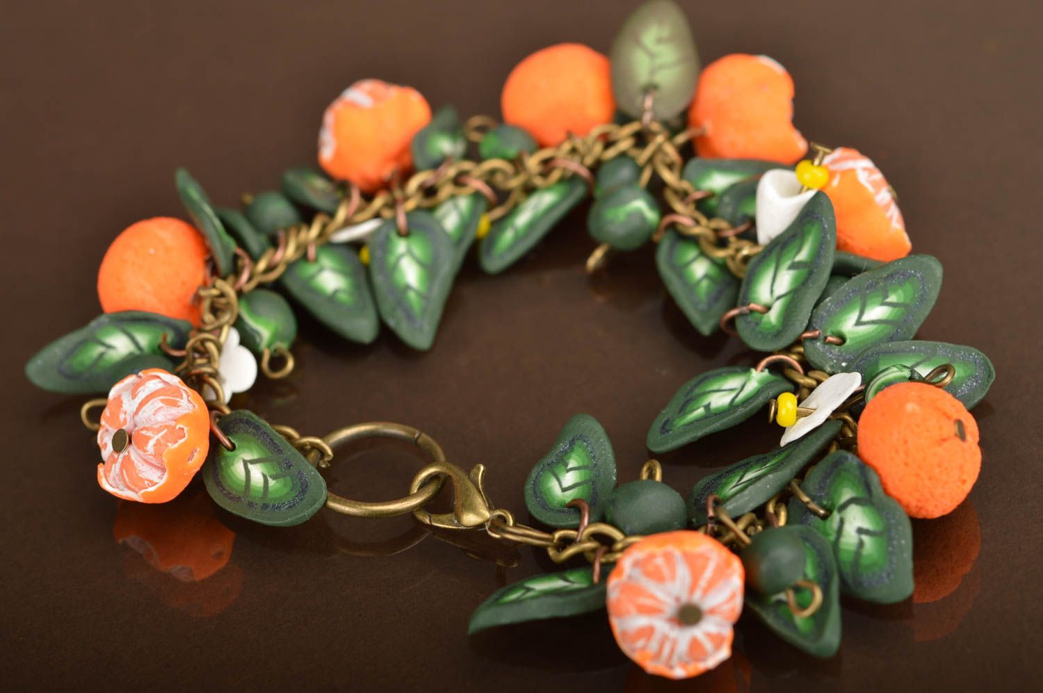 Beautiful bracelet made of polymer clay handmade designer accessory Oranges photo 5