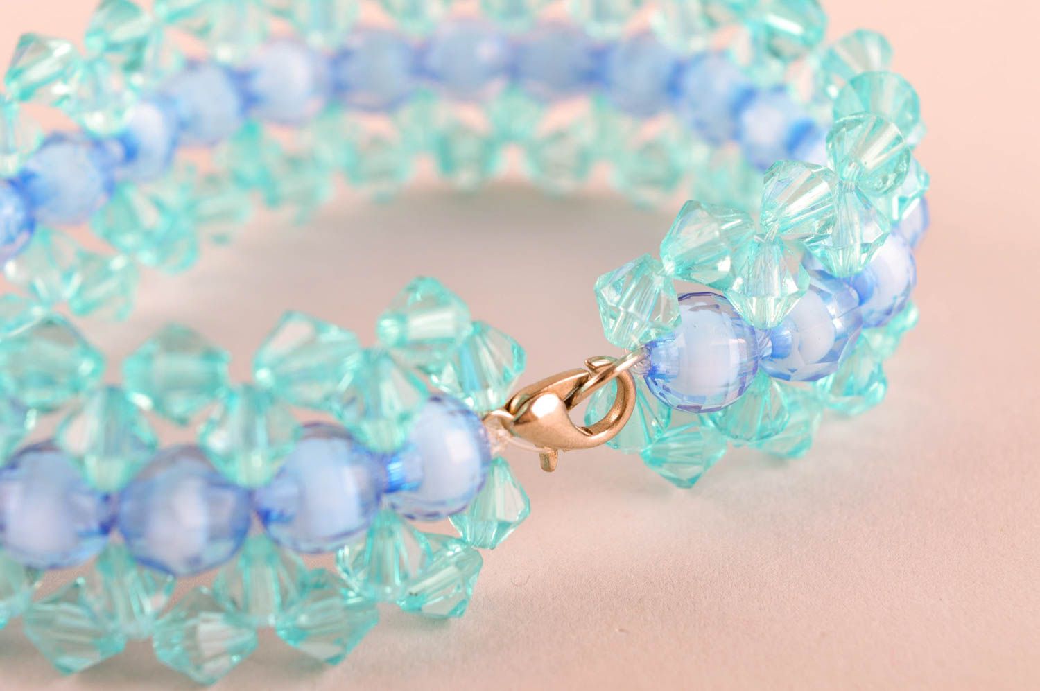 Turquoise and blue transparent beads adjustable bracelet for girls photo 4