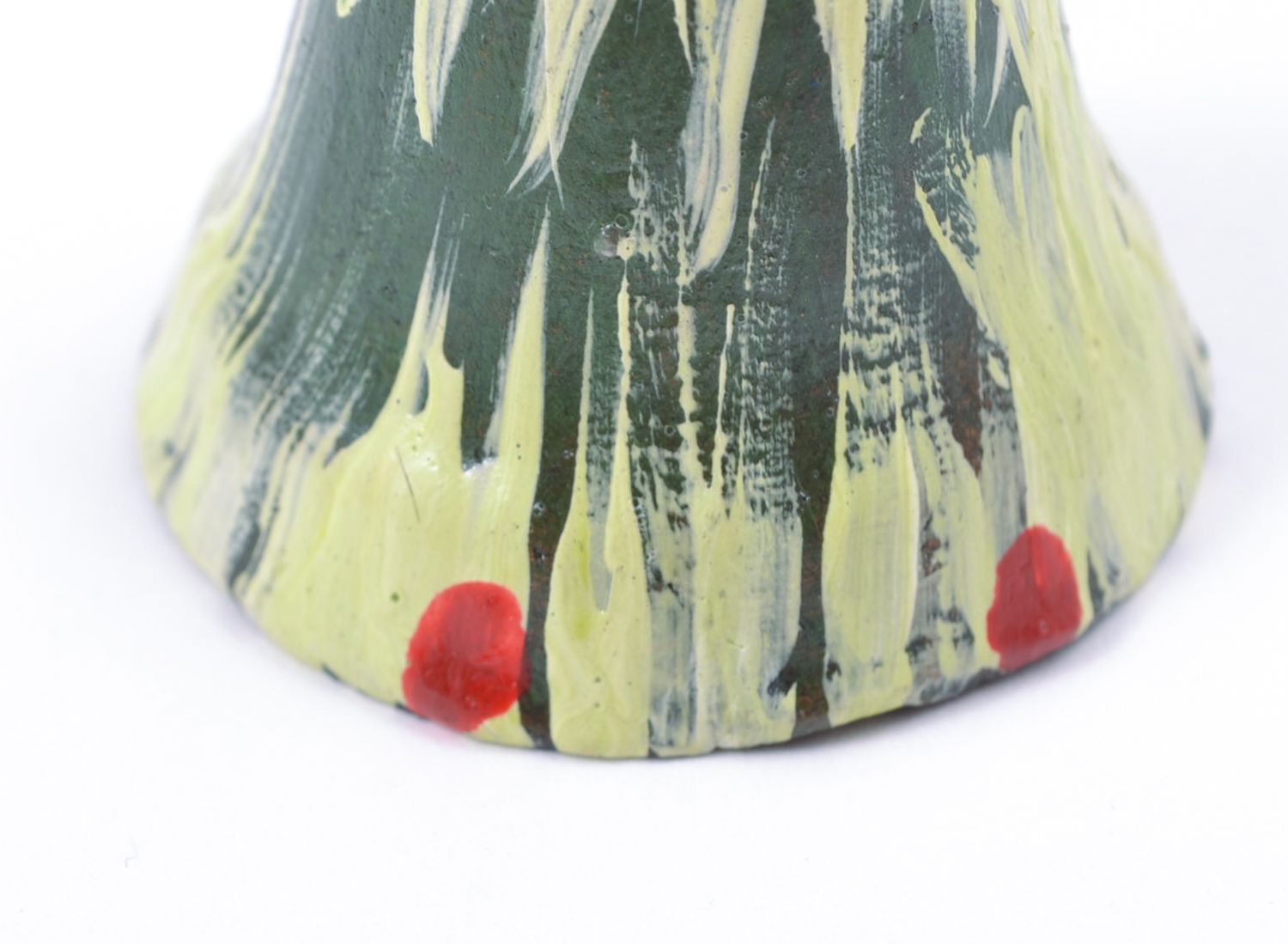 Petite cloche en terre cuite verte à motif colorants acryliques faite main photo 4