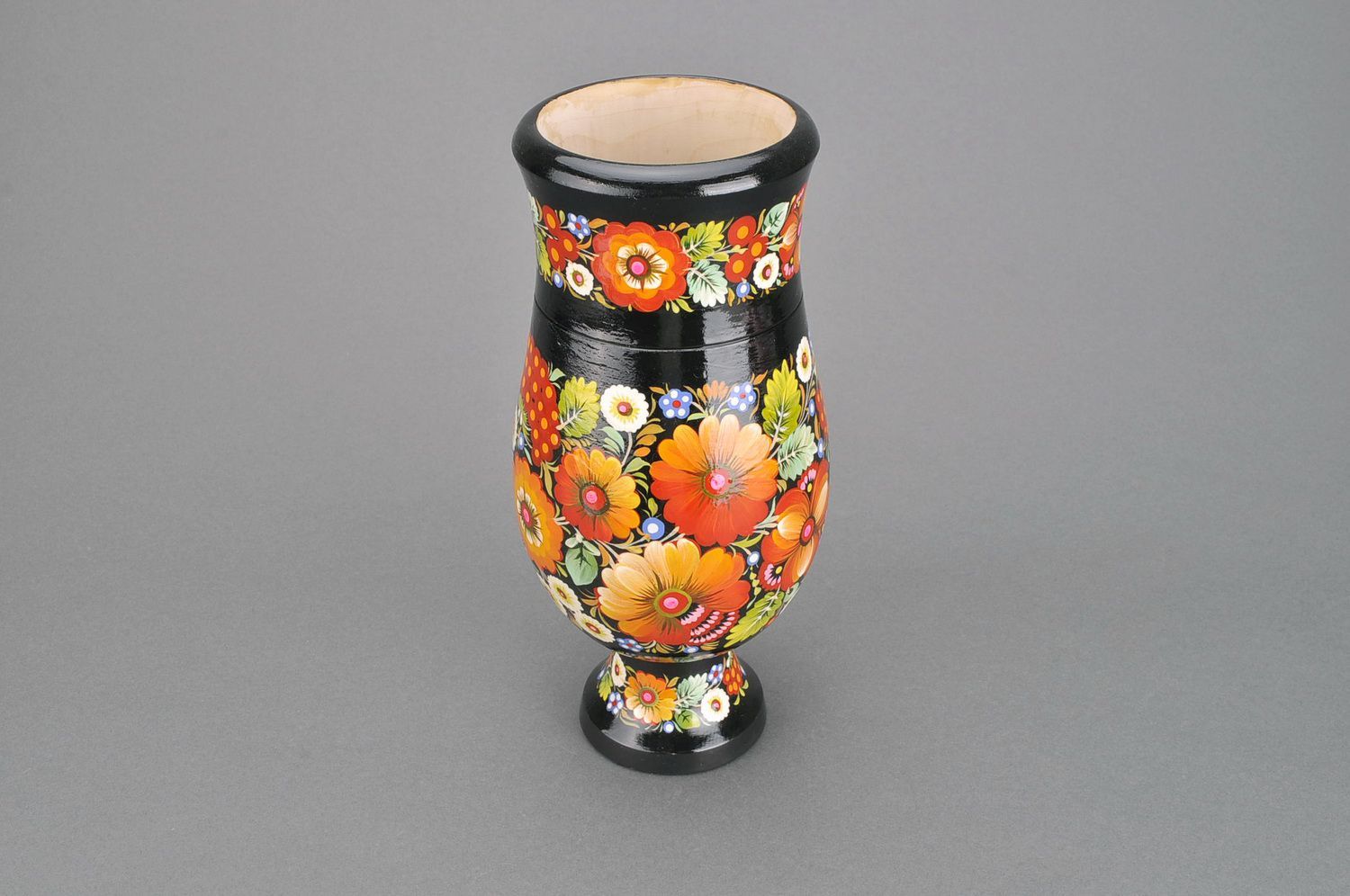 12 inches tall handmade wooden decorative vase in floral Russian design 1,6 lb photo 3