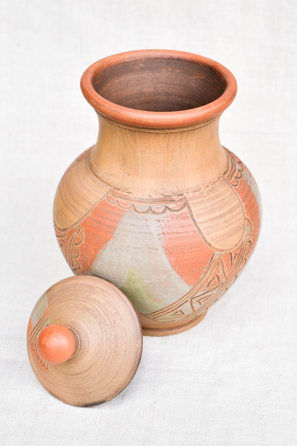 Jarro de cerámica hecho a mano vasija de arcilla accesorio de cocina pintado foto 3