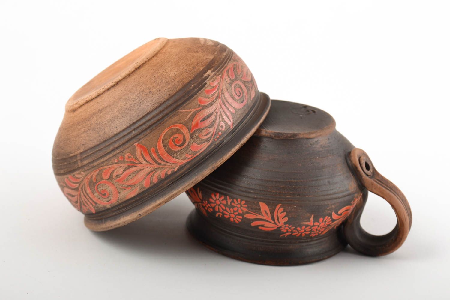 Handgemachte Keramik kleine Schüssel Ton Tasse Schüssel aus Ton bemaltes Set foto 4