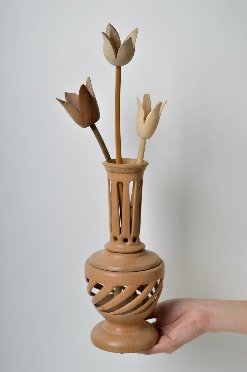 Holz Vase handmade Blumen Vase Haus Dekor Geschenk für Frauen originell braun foto 2
