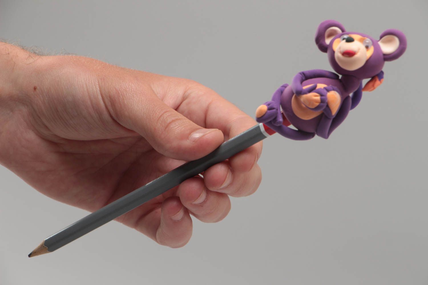 Handmade small bright polymer clay animal figurine of violet monkey collectible photo 5