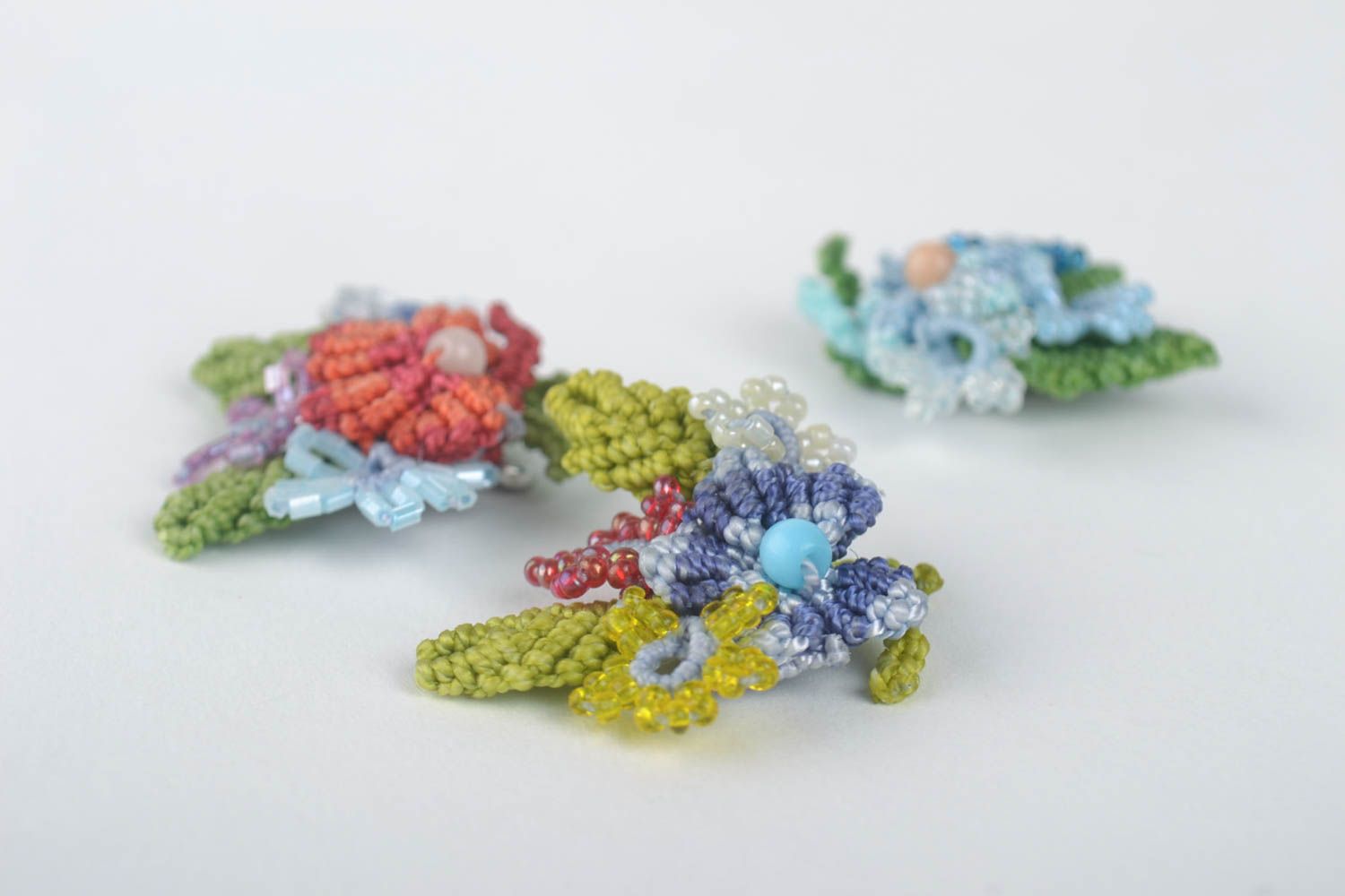 Handmade Blumen Broschen Geschenk für Frauen Designer Schmuck bunt Set 3 Stück foto 3