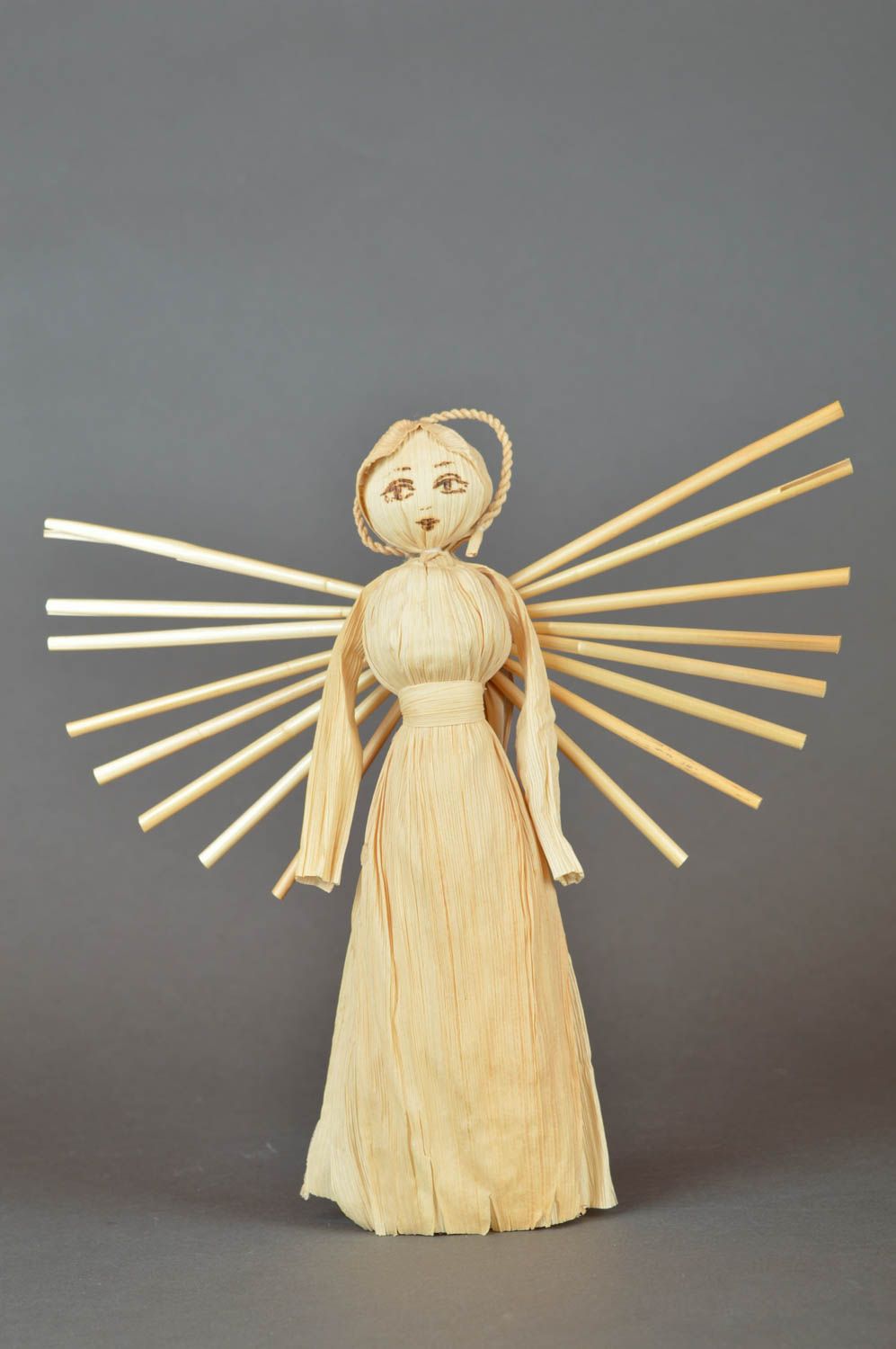 Unusual beautiful handmade designer corn husk statuette folk interior doll photo 2