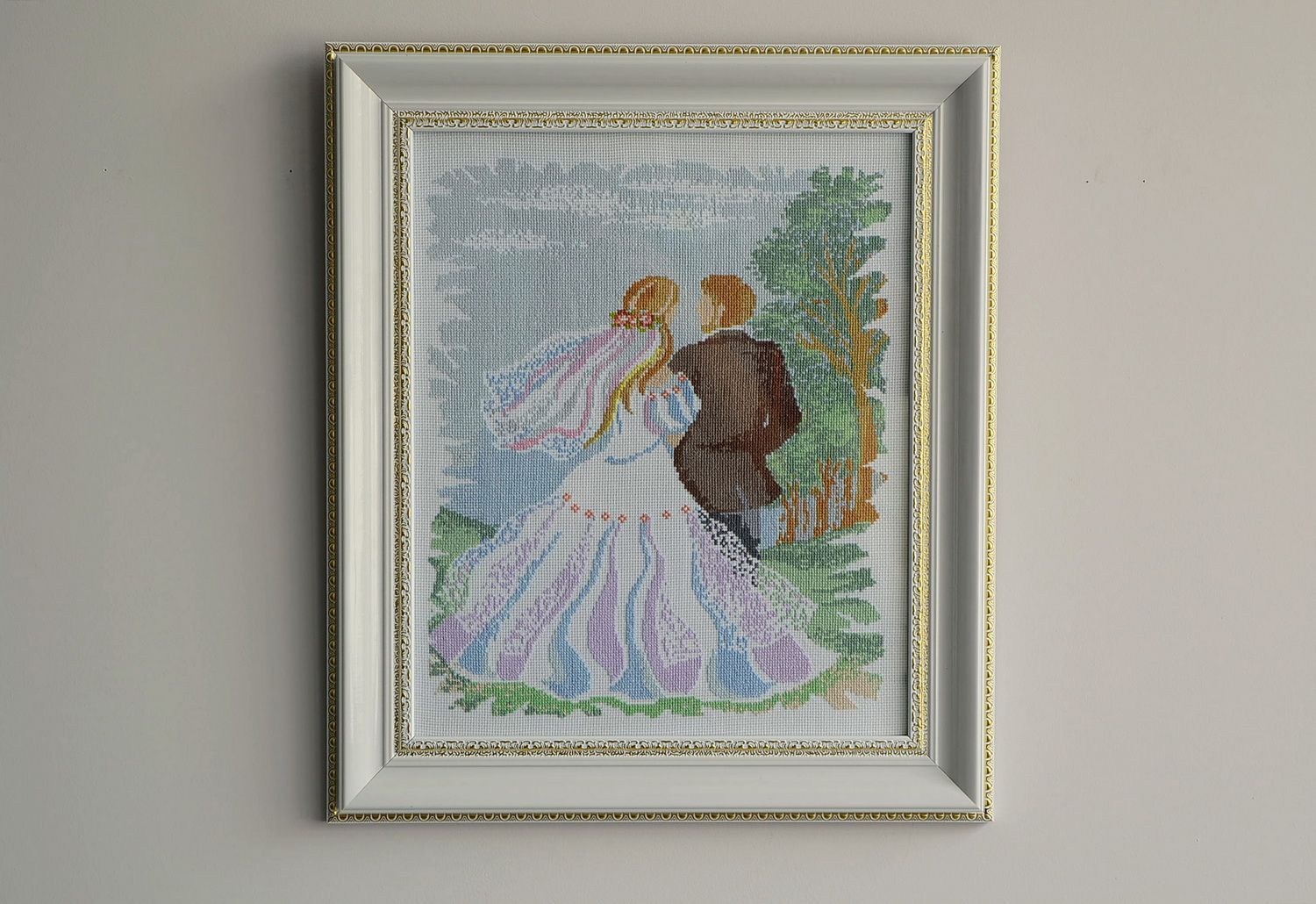 « Couple de nouveaux mariés » tableau brodé photo 3