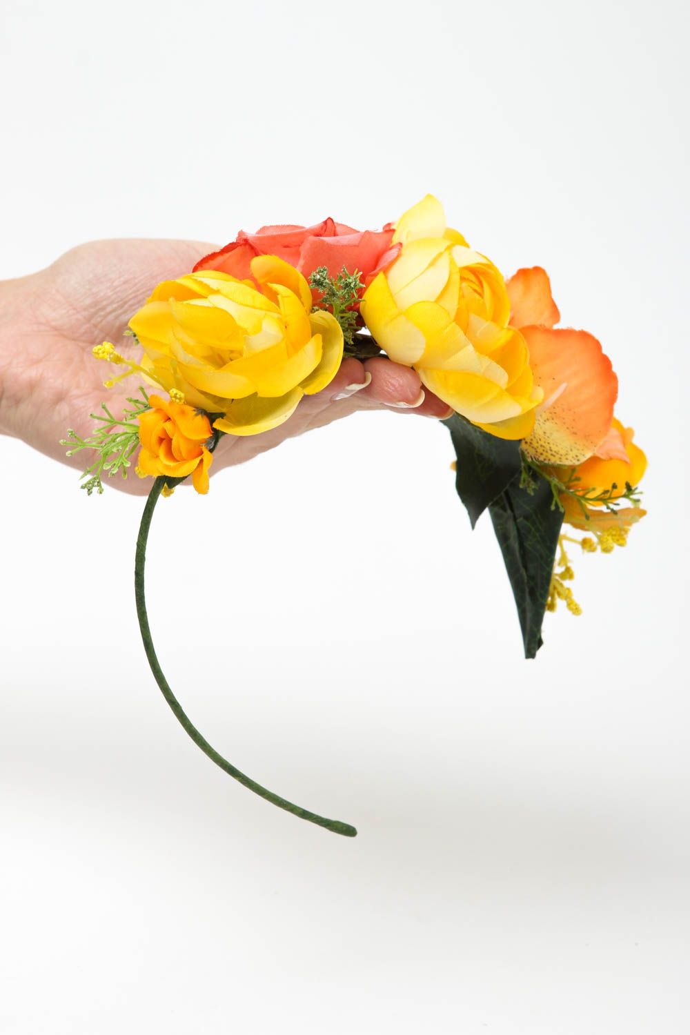Serre-tête fleurs jaunes Bijou fait main fin cadeau Accessoire cheveux photo 5