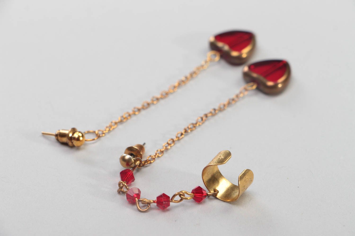 Set of handmade earrings cute cuff with charm beautiful metal earrings 2 pieces photo 4