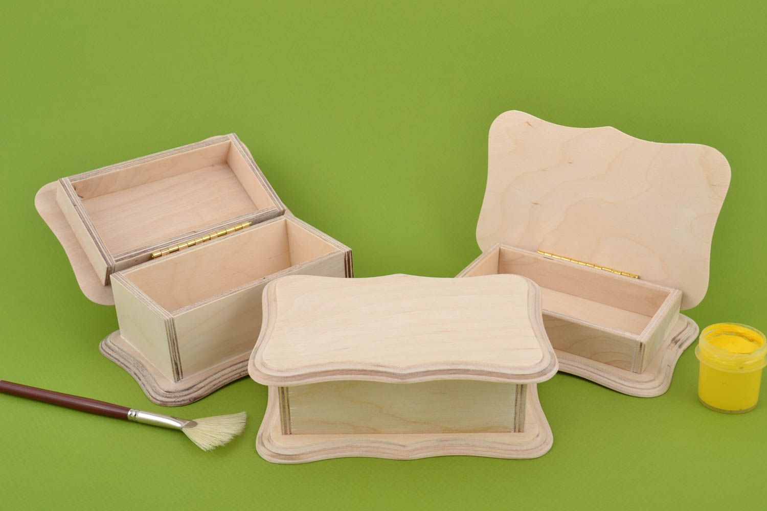 Set of 3 unusual beautiful handmade plywood blank jewelry boxes for painting photo 1