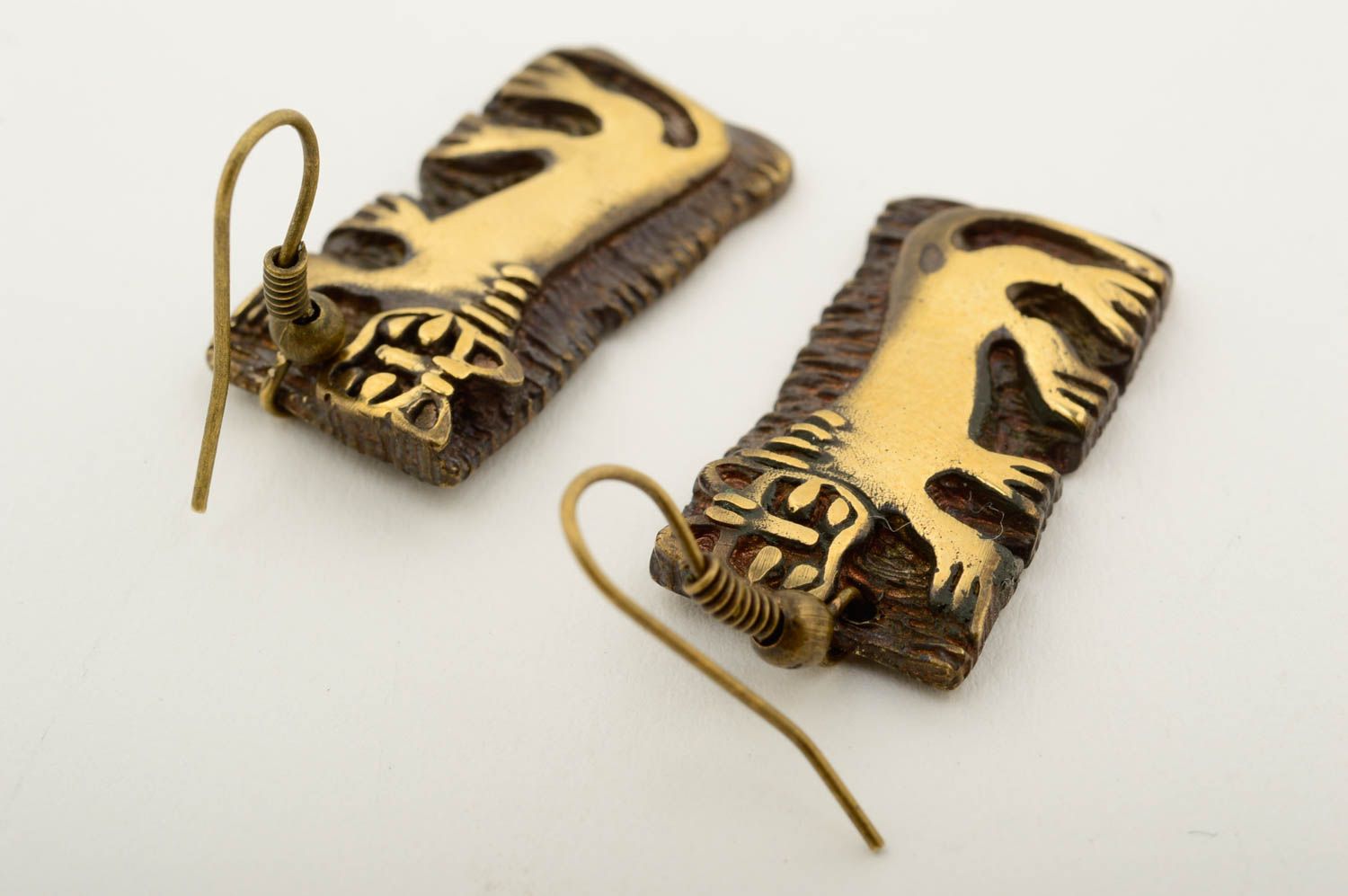 Handmade lange Ohrringe Designer Schmuck Accessoire für Frauen aus Bronze foto 5