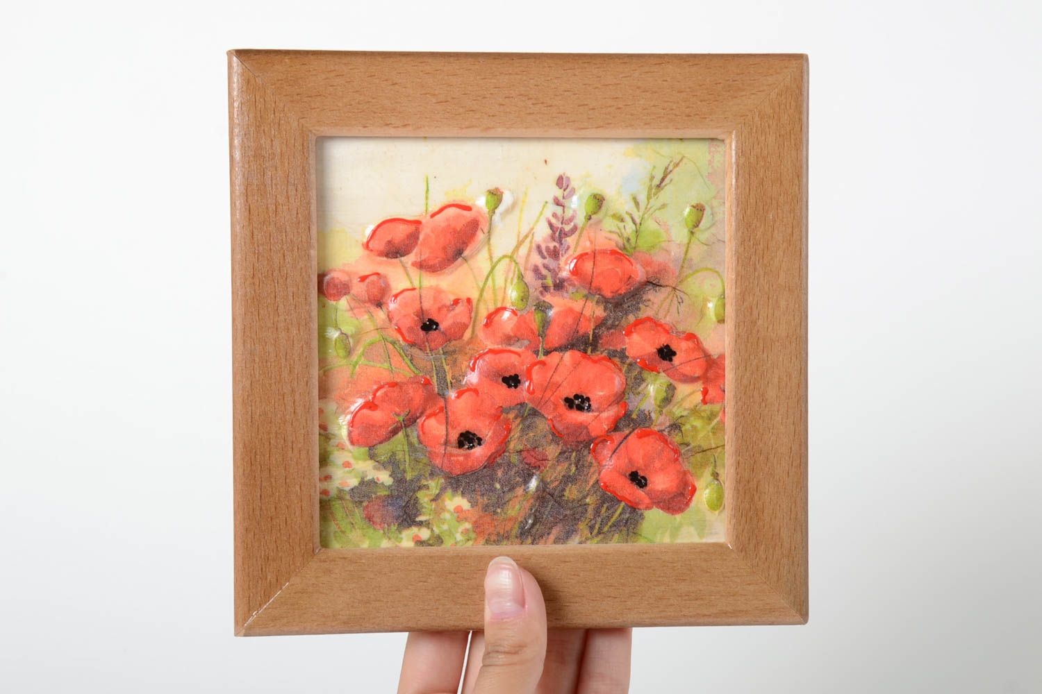Designer handmade decoupage wall picture with poppies unique stylish decoration photo 5