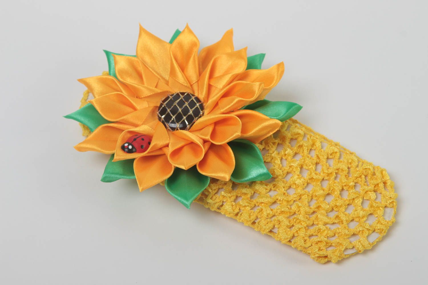 Оригинальная детская повязка для волос с цветком ручной работы Подсолнух фото 2