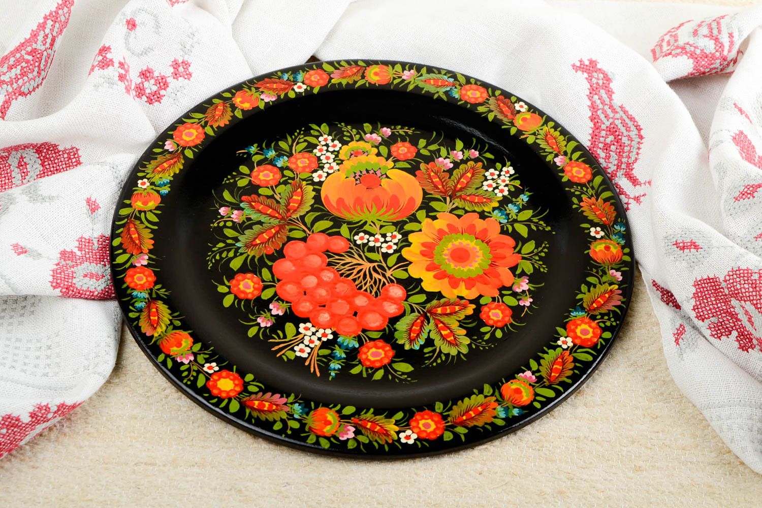 Handmade wooden painted plate ware in ethnic style decorative use only photo 1