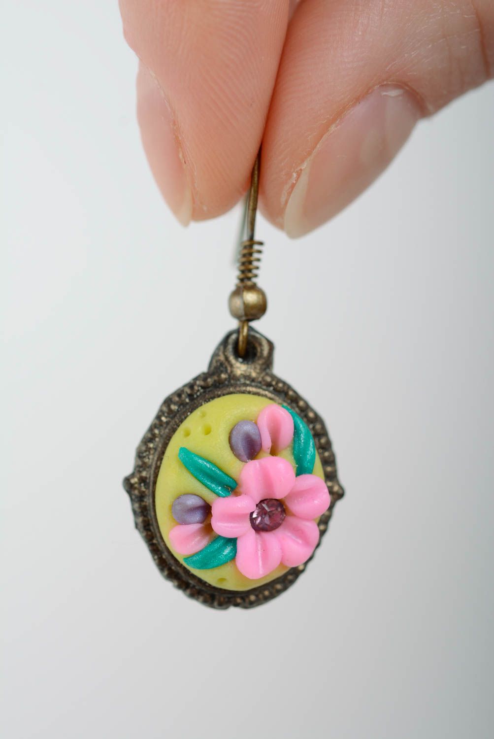 Handmade polymer clay earrings modeled in vintage style beautiful jewelry photo 5