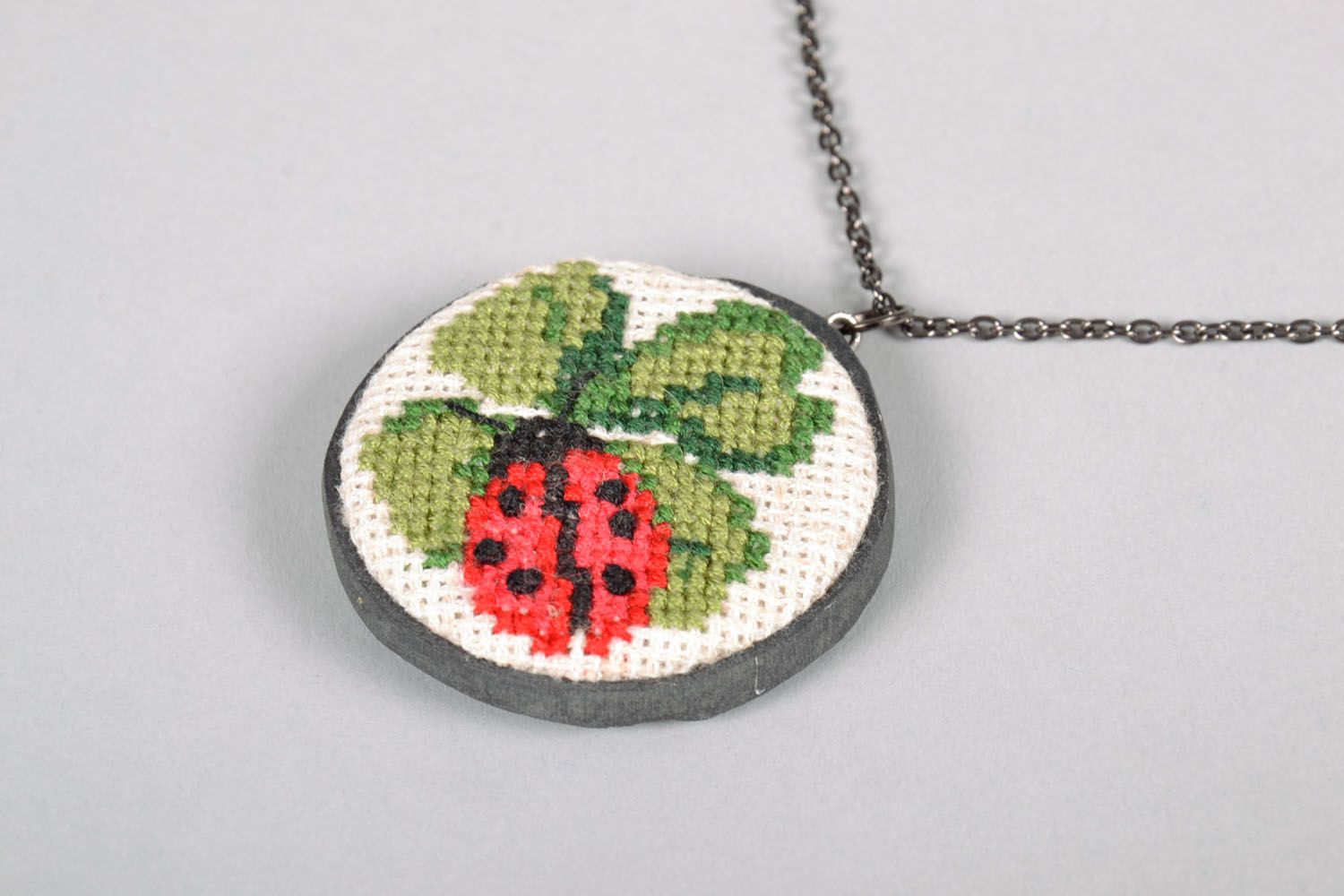 Handmade pendant with embroidery Ladybug photo 3