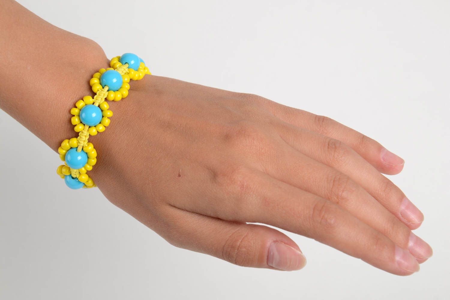 Handmade bright summer jewelry yellow wrist bracelet beaded shambala bracelet photo 3