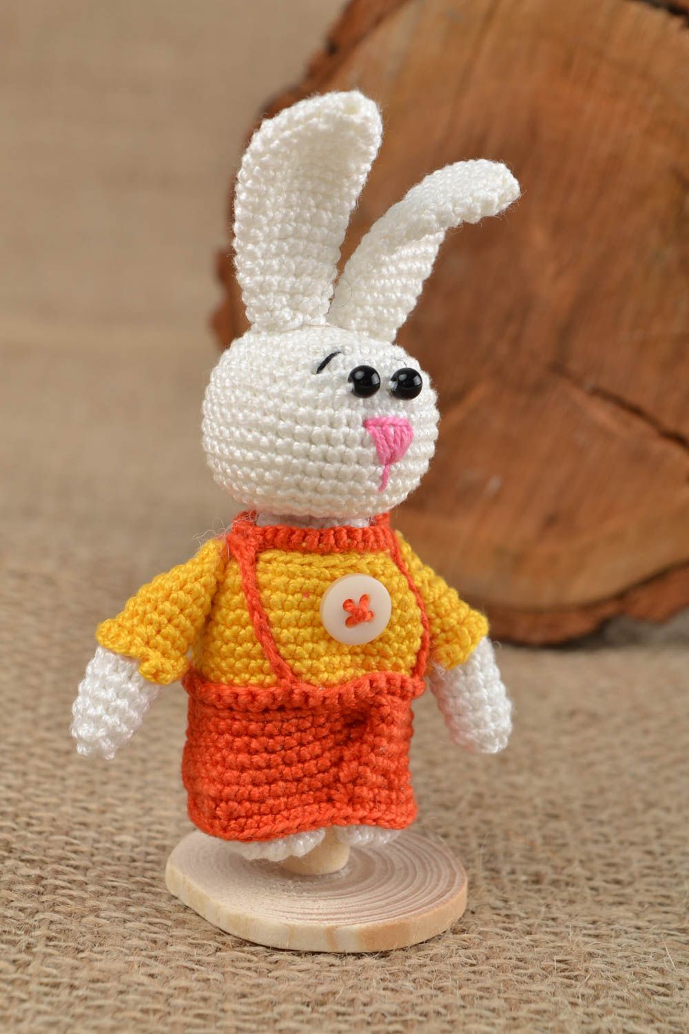 Marionnette doigt tricot Jouet fait main lapin fils coton crochet Cadeau enfant photo 1