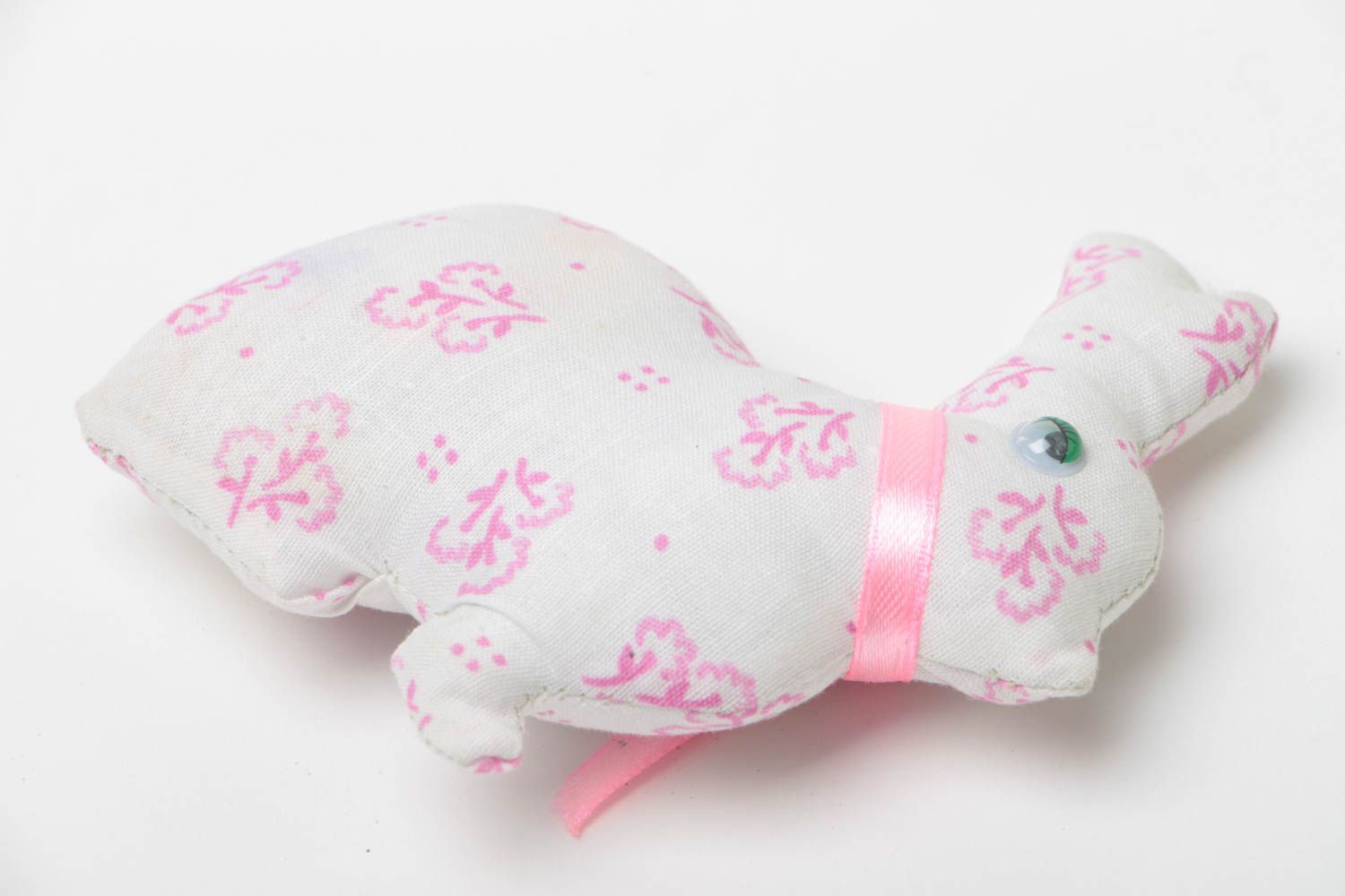 Мягкая игрушка кролик белый с розовым ручной работы красивый небольшой для детей фото 2