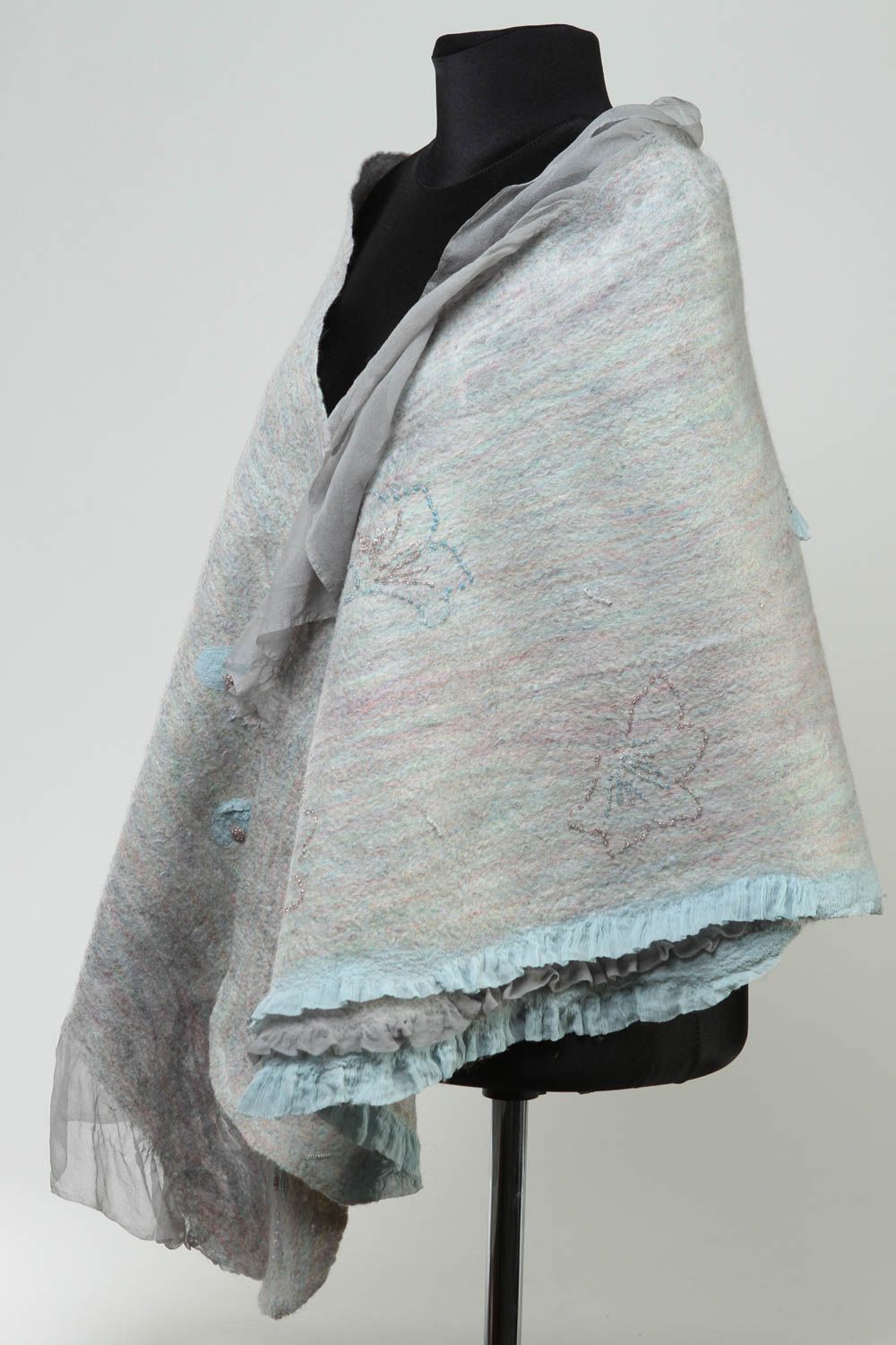 Grande écharpe Châle fait main soie laine feutrée Vêtements pour femme photo 3