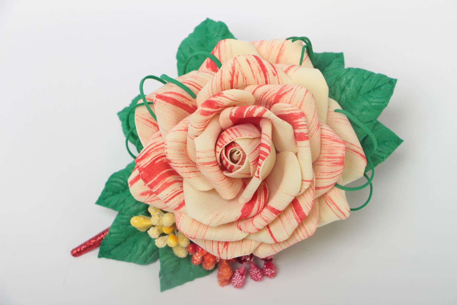 Unusual handmade flower barrette textile hair clip gift ideas for girls photo 2