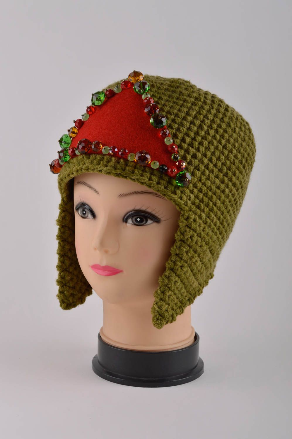 Handgehäkelte Mütze modisches Accessoire Mütze für Damen Designer Mütze grün  foto 2