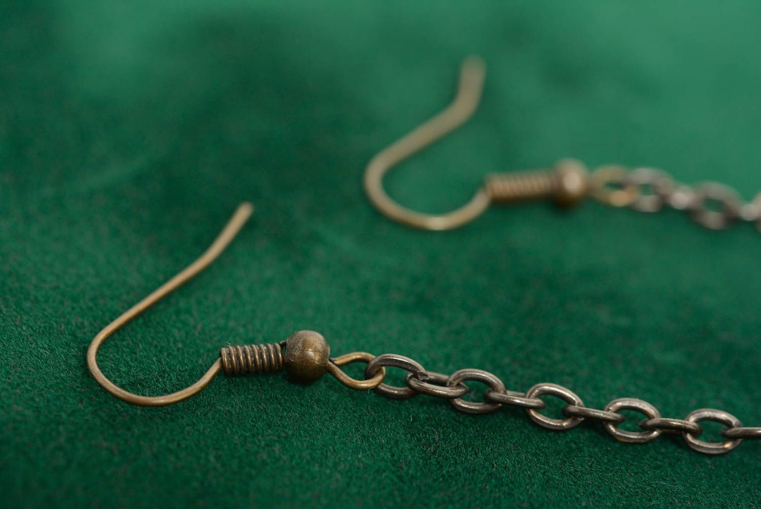Unusual beautiful handmade designer green beaded earrings on chain photo 5