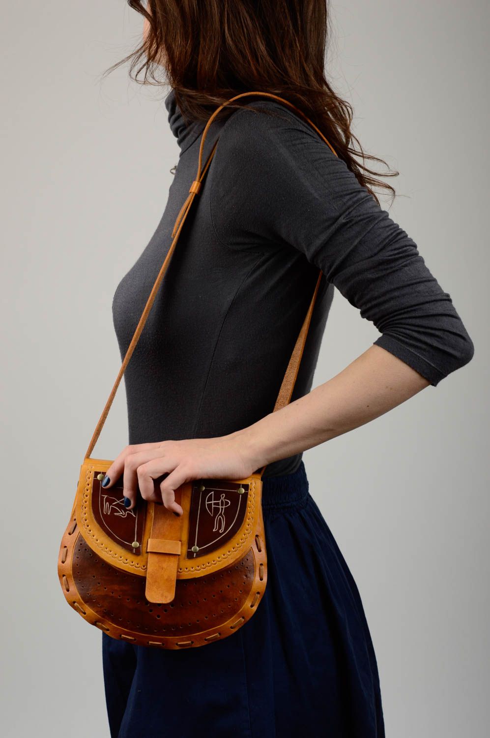 Shoulder bag handmade leather purse brown ladys bag ethnic style purse nice gift photo 2