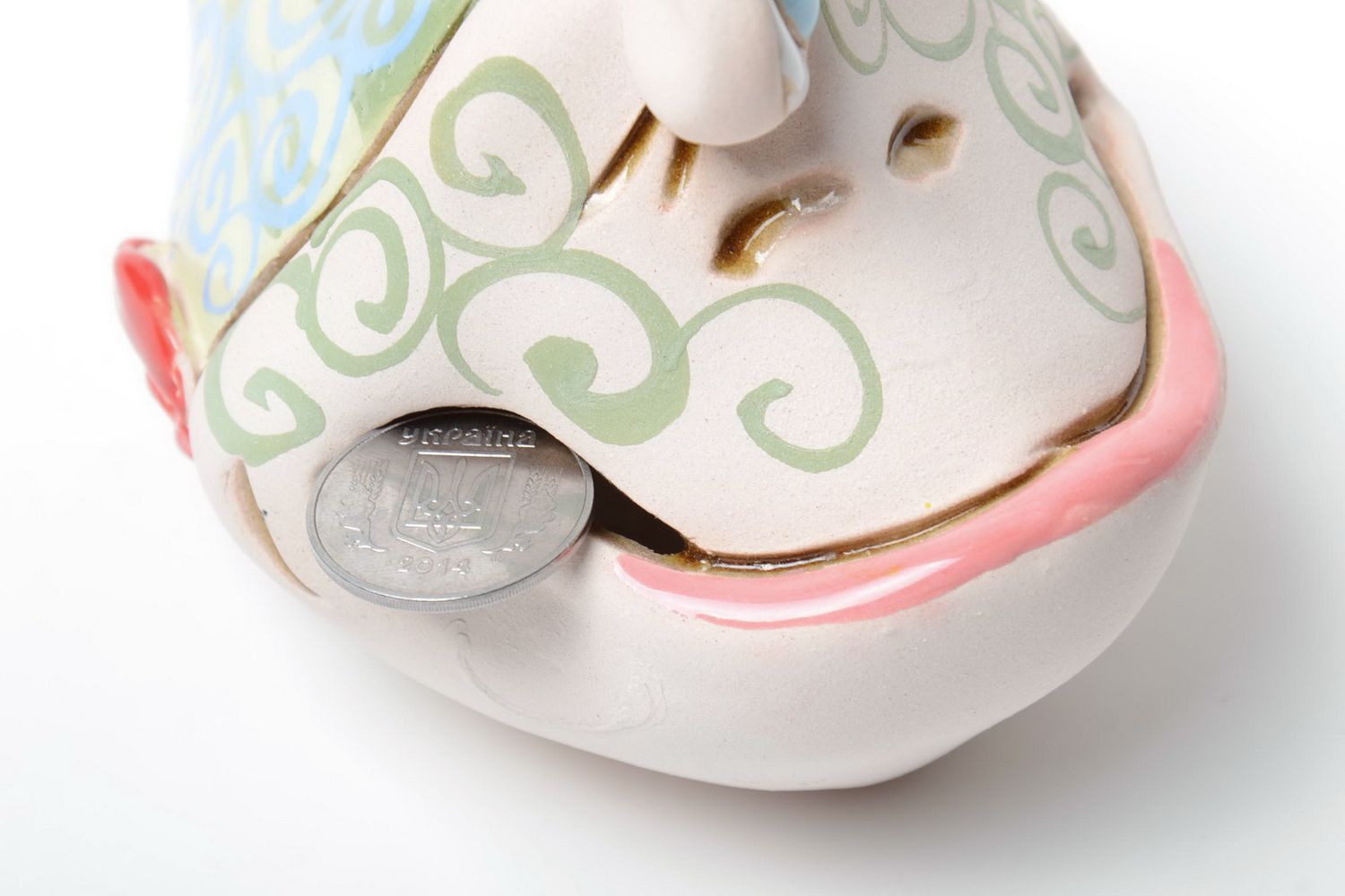Unusual colorful painted semi porcelain money box hand made Fish photo 4