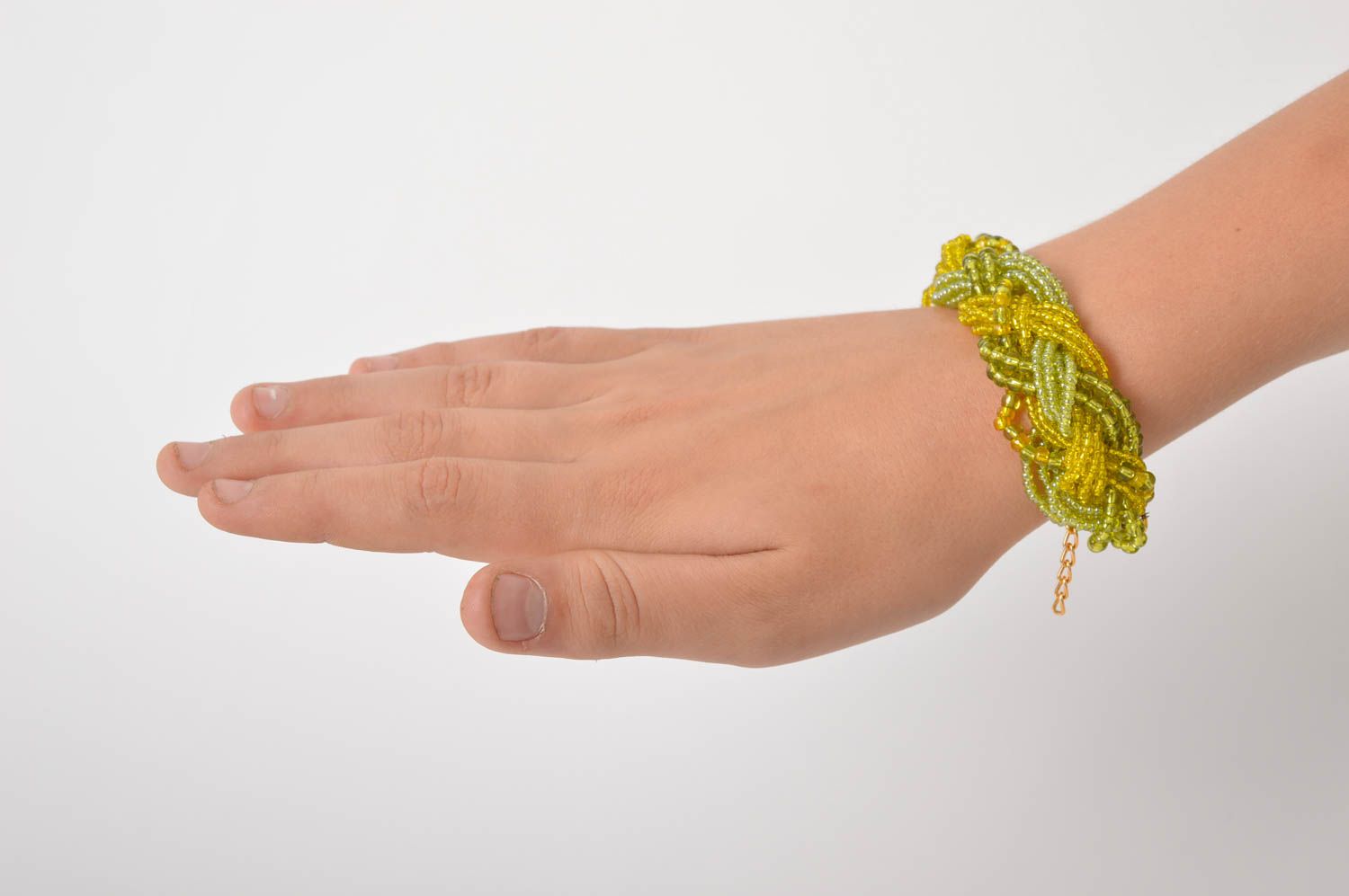 Light green and yellow handmade beaded adjustable bracelet for girls photo 2