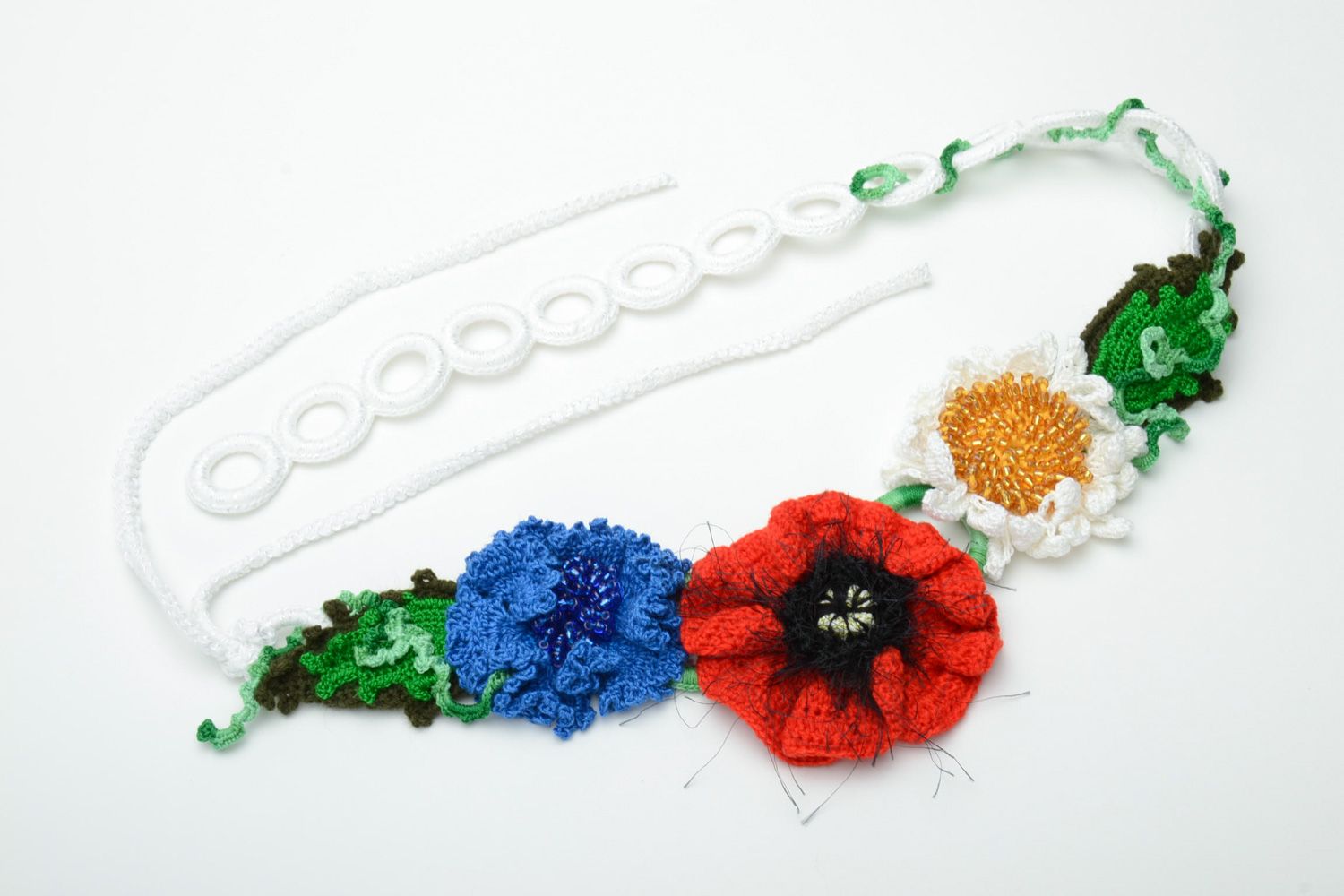 Ceinture tricotée au crochet avec fleurs faite main originale pour femme photo 5