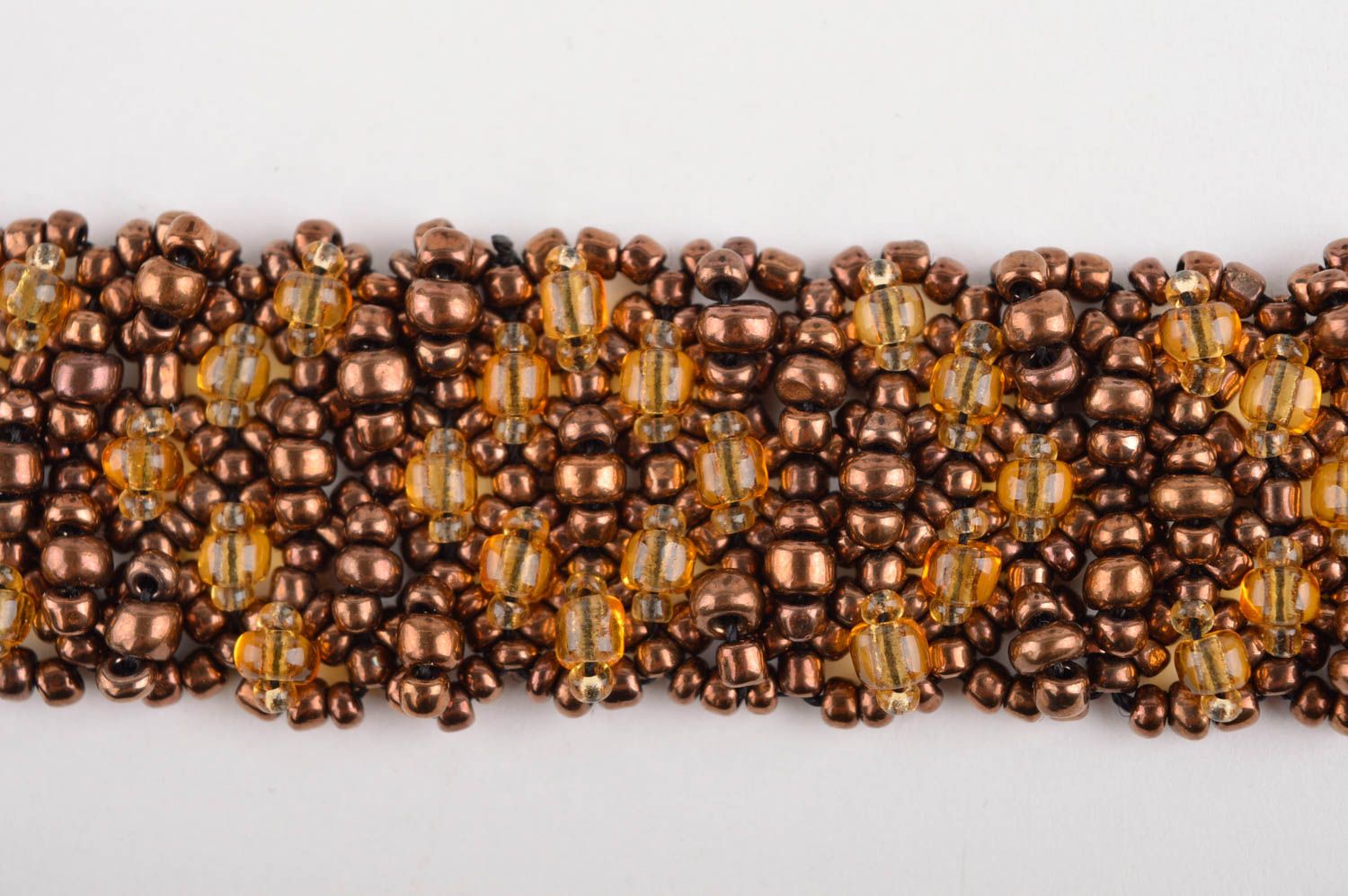 Бисерное украшение ручной работы браслет из бисера широкий браслет коричневый фото 3