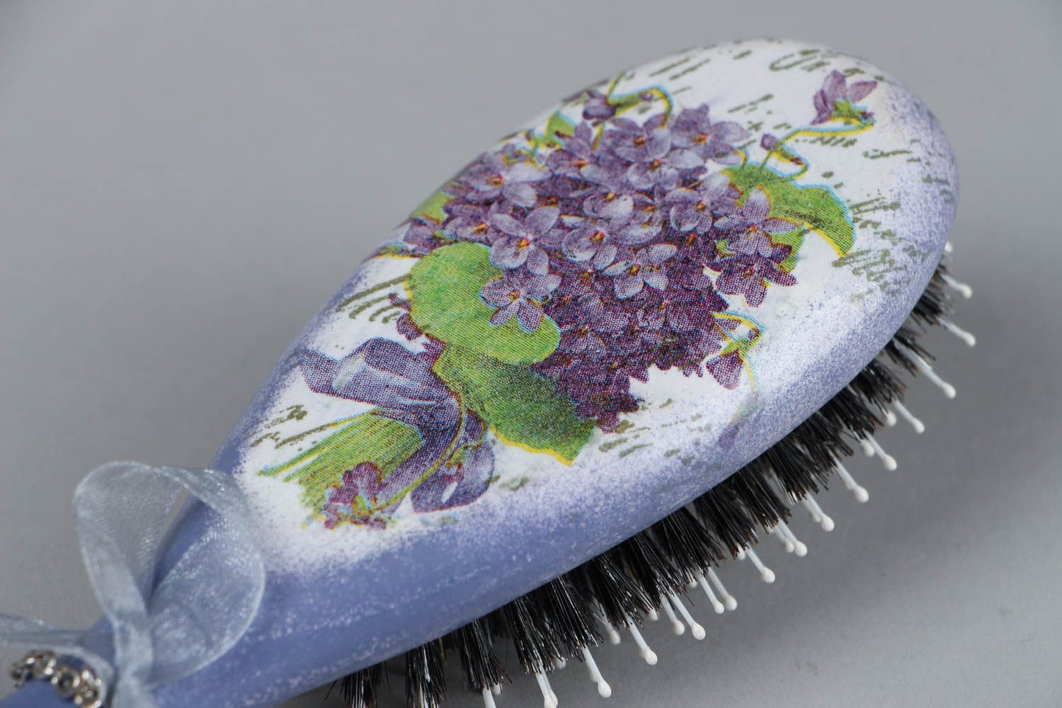 Wooden Hair Brush Violets photo 3