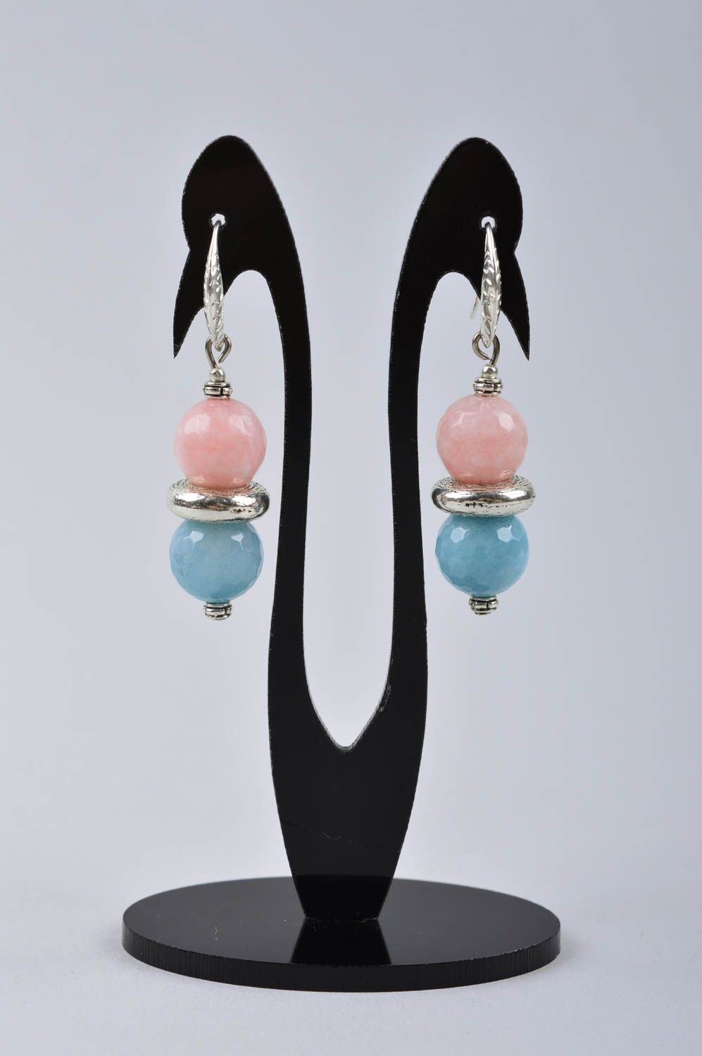 Boucles d'oreilles agate Bijou fait main rose-bleu design Cadeau pour femme photo 2
