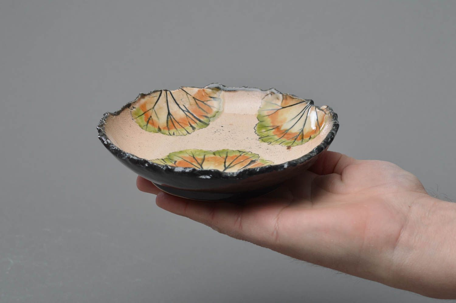 Unusual beautiful homemade porcelain bowl painted with color glaze photo 4