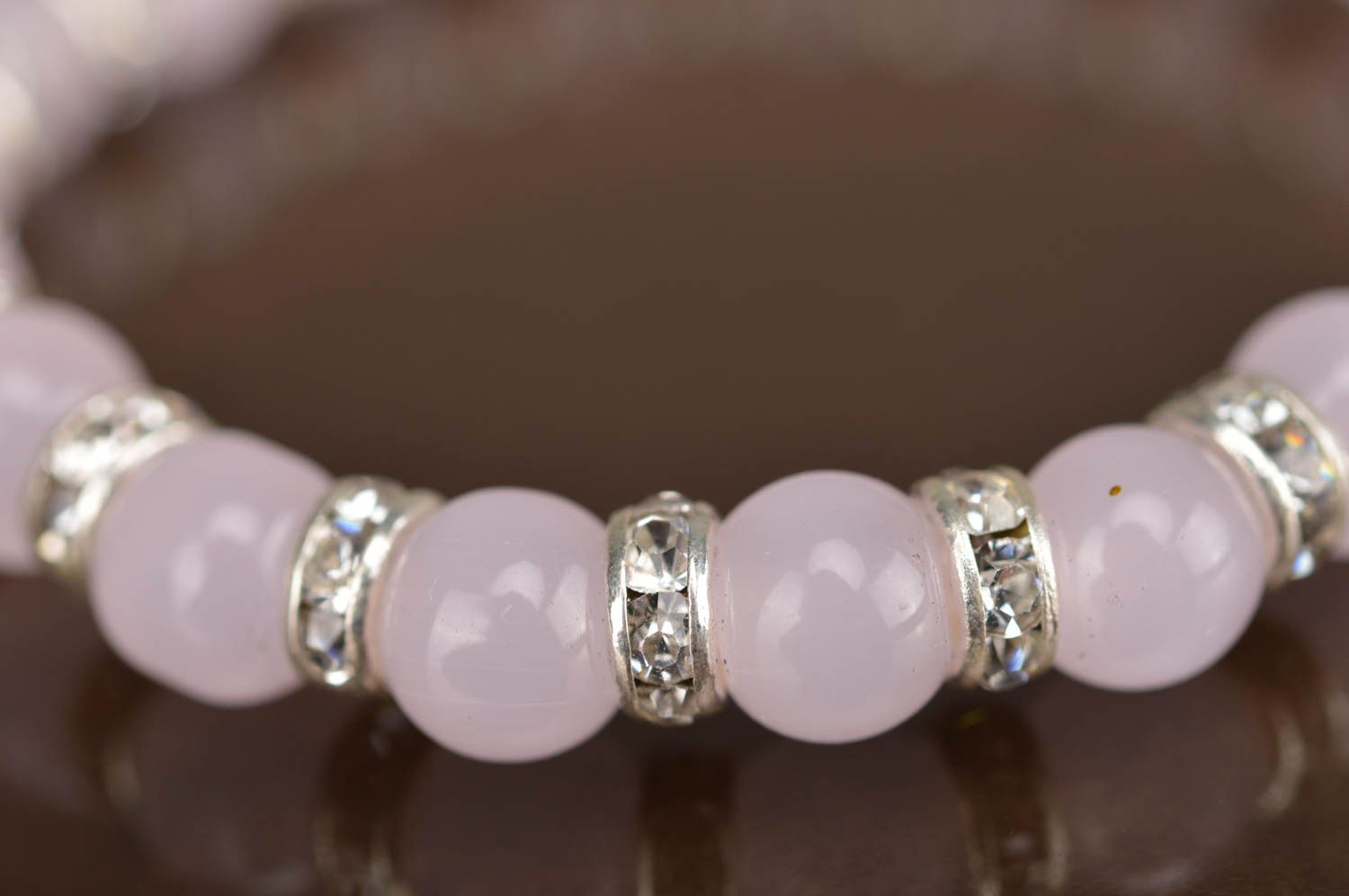 Beautiful handmade designer stretch wrist bracelet with gentle pink beads photo 3