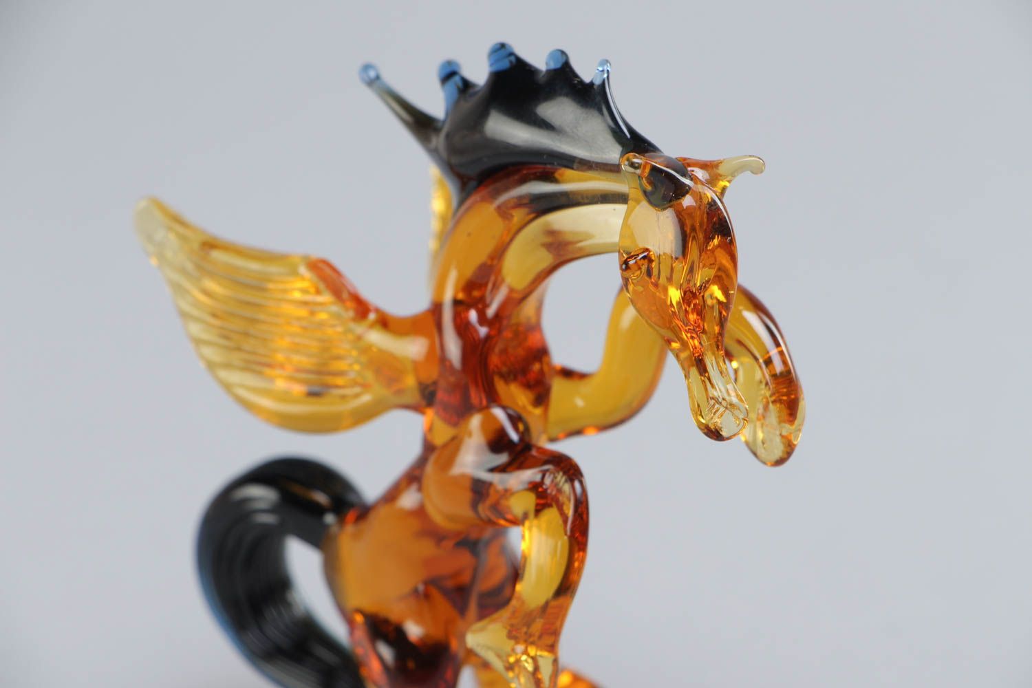 Unusual beautiful handmade lampwork glass statuette Pegasus photo 3
