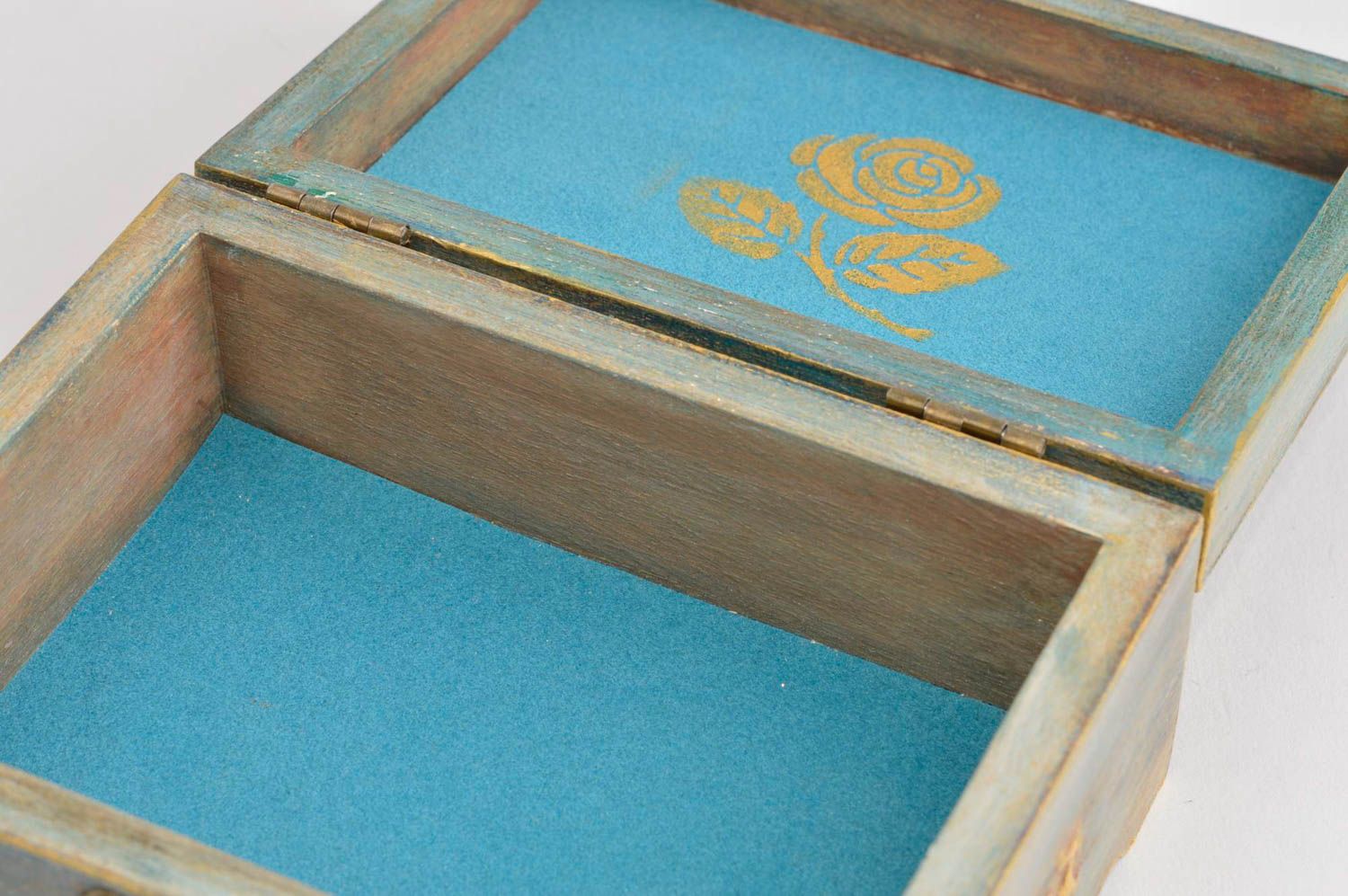 Caja de madera decorada hecha a mano decoración de interior joyero original foto 4