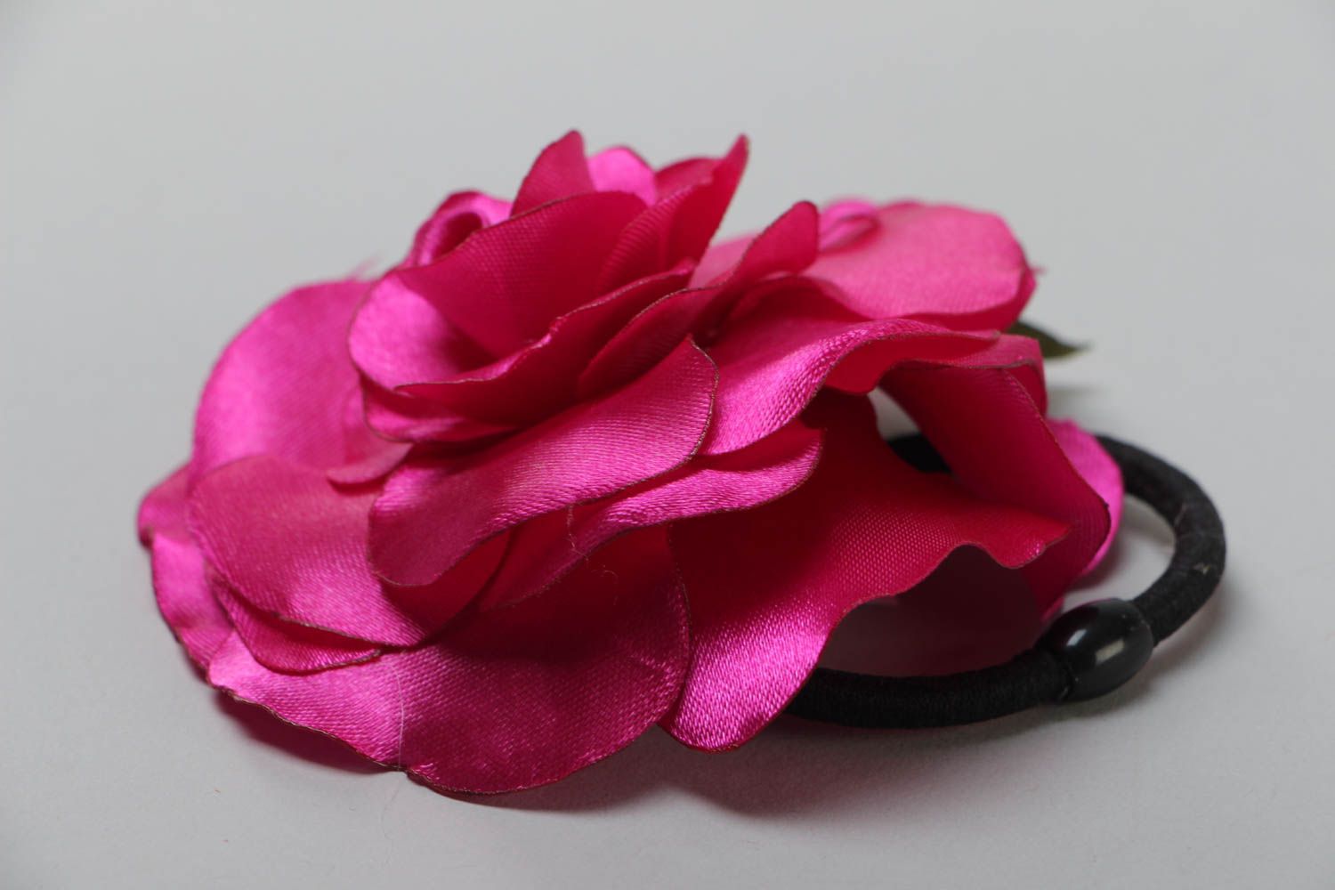 Резинка для волос с цветком большая яркая розовая красивая модная ручной работы фото 3