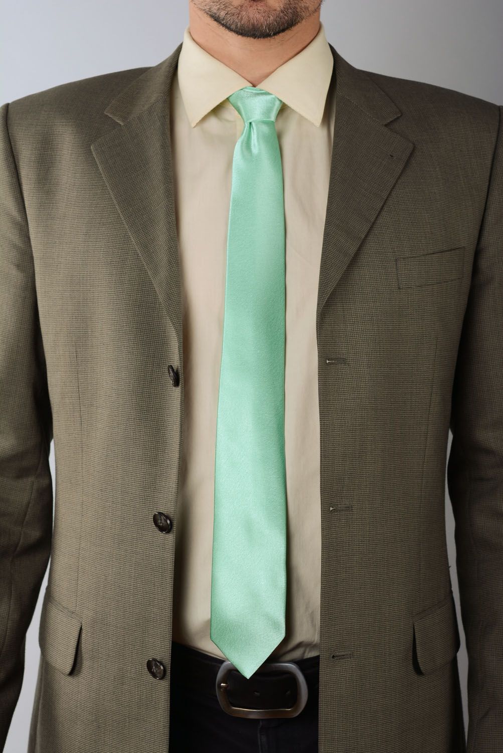 Cravate menthe en satin faite main photo 1