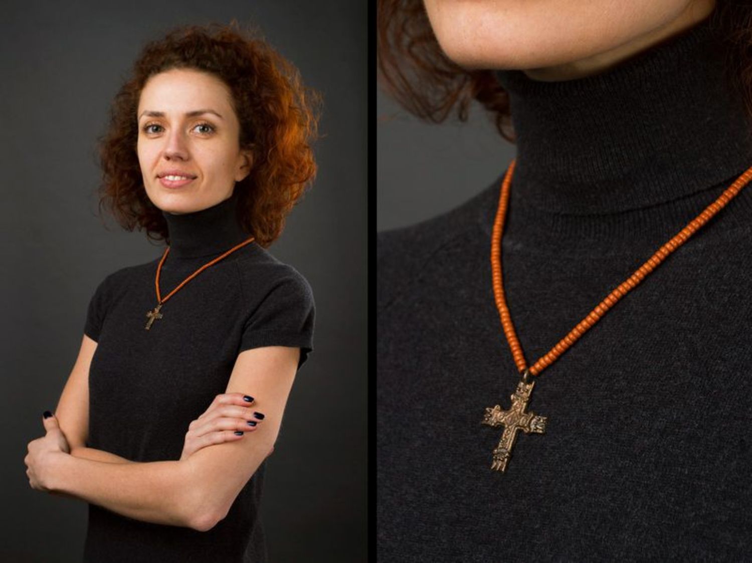 Metal crucifix with ceramic beads photo 1