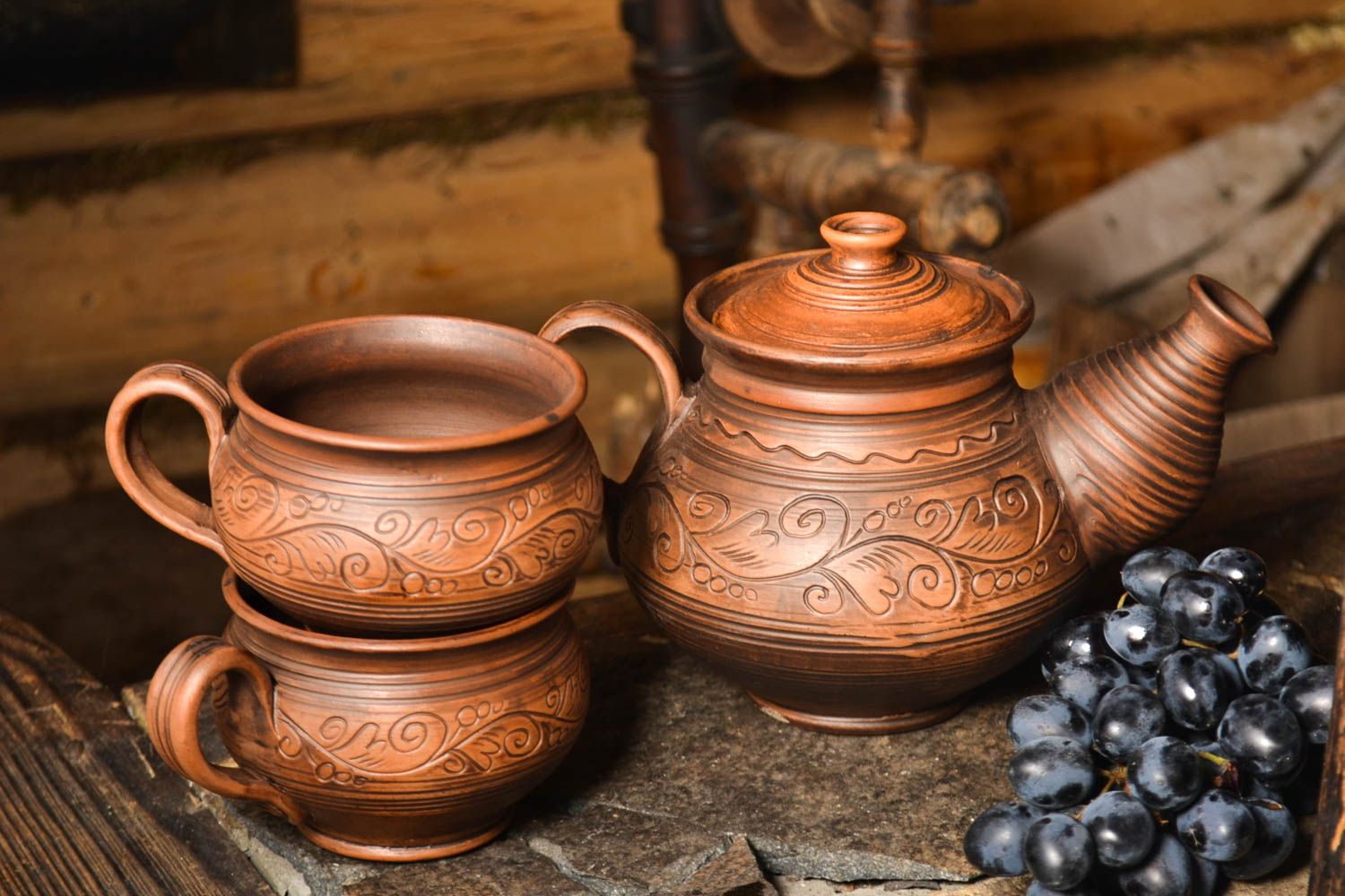 Stylish dinnerware set 2 designer handmade teapot clay lovely home decor photo 1