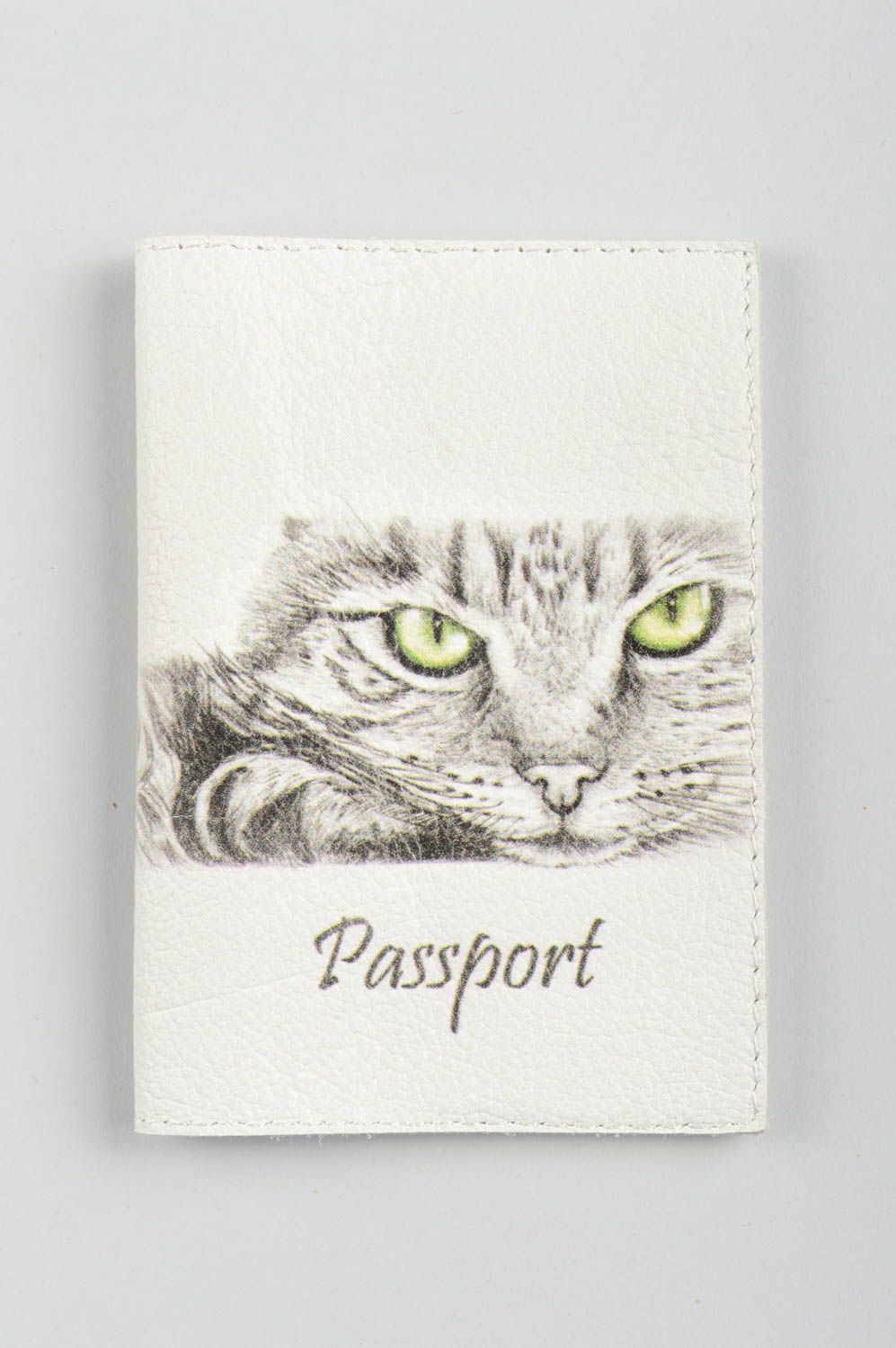 Protège-passeport fait main Couverture passeport cuir blanc chat Idée cadeau photo 5