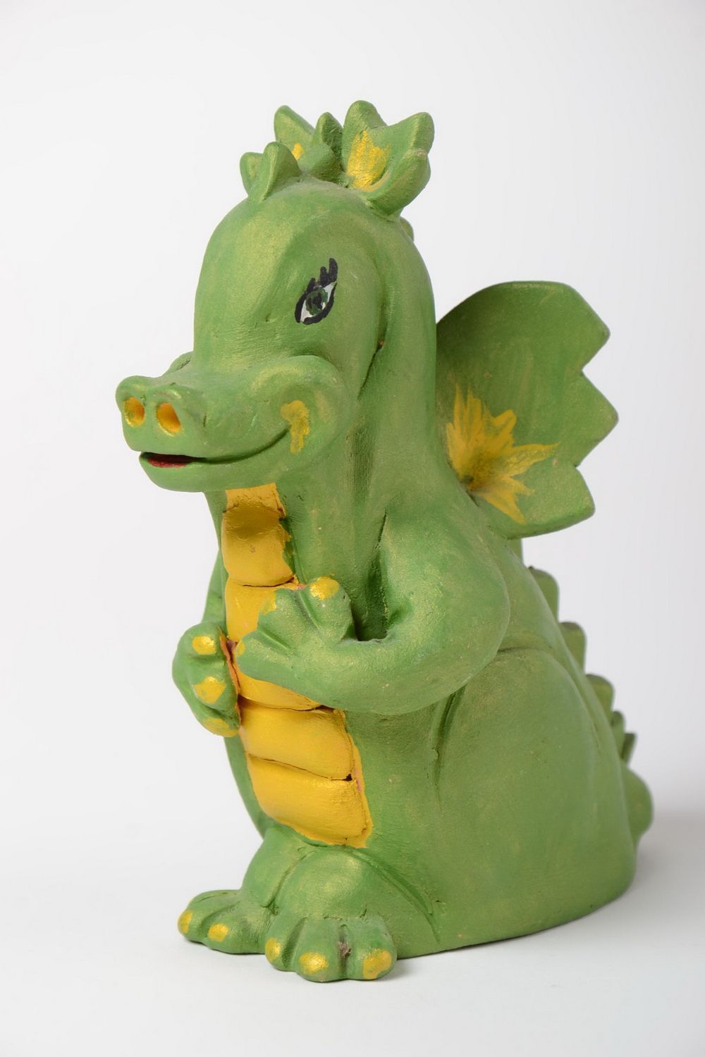 Figurine dragon céramique peinte de couleurs acryliques faite main verte photo 2
