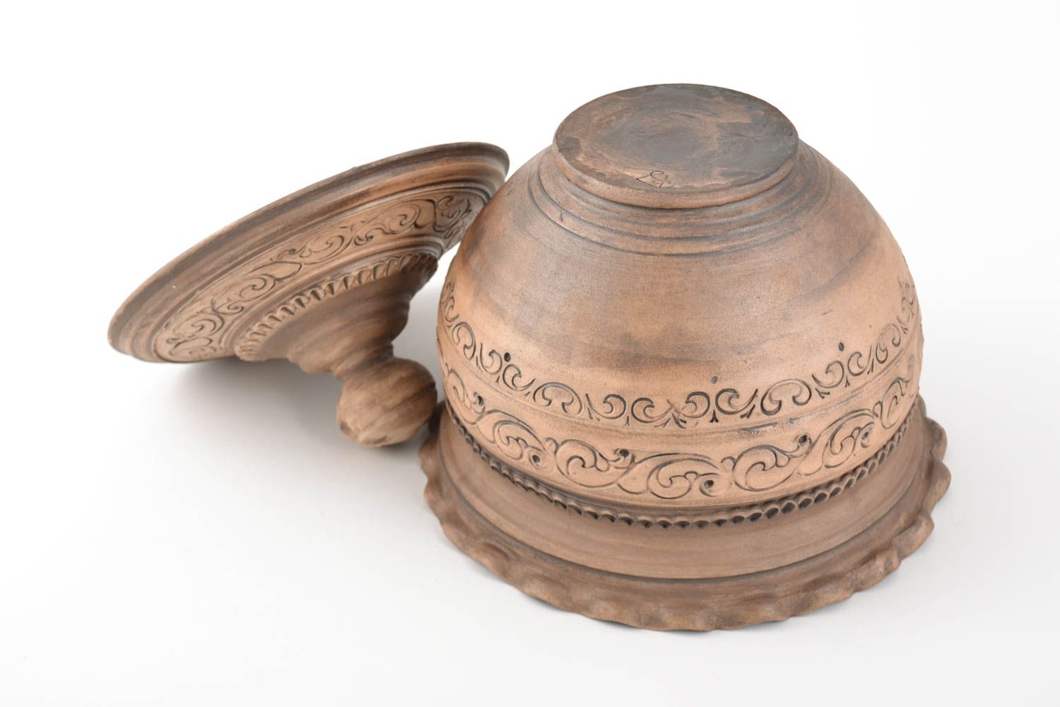 Grand pot à cuire céramique avec couvercle fait main brun 2 l original  photo 5