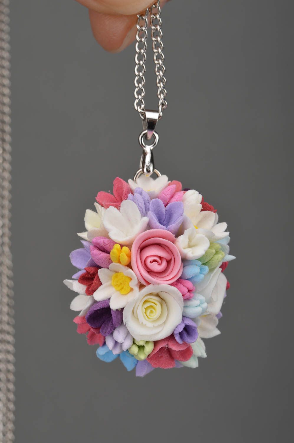 Beautiful bright handmade designer polymer clay flower pendant for girls photo 4