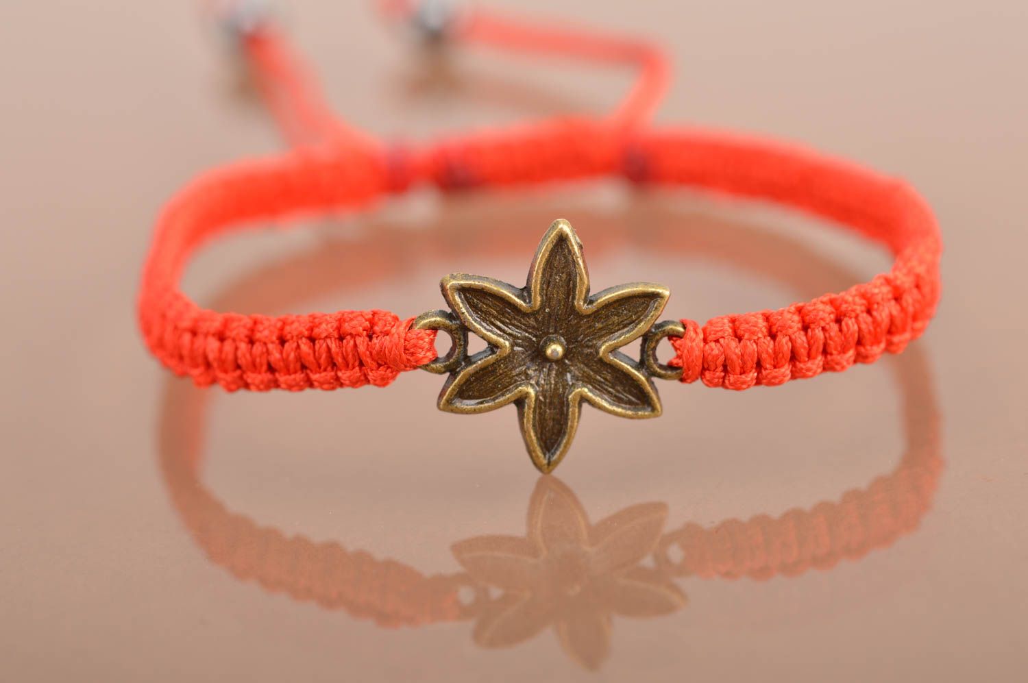 Handmade wrist bracelet accessory with metal flower silk unusual jewelry photo 4