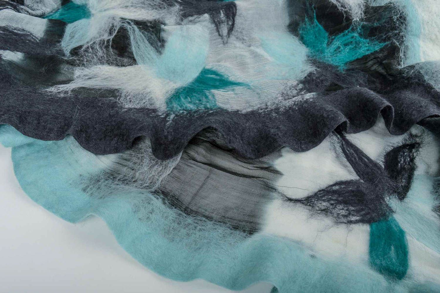 Écharpe femme bleu gris Châle fait main Idée cadeau viscose laine soie à motif photo 4
