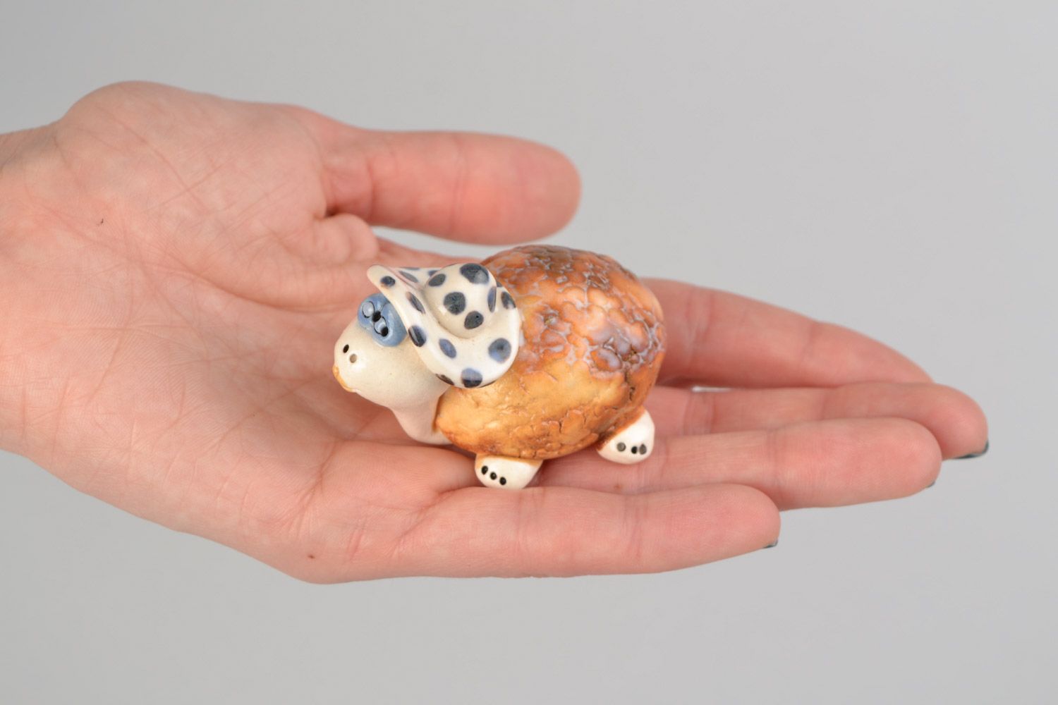 Handmade funny small decorative ceramic figurine of turtle painted with glaze photo 2