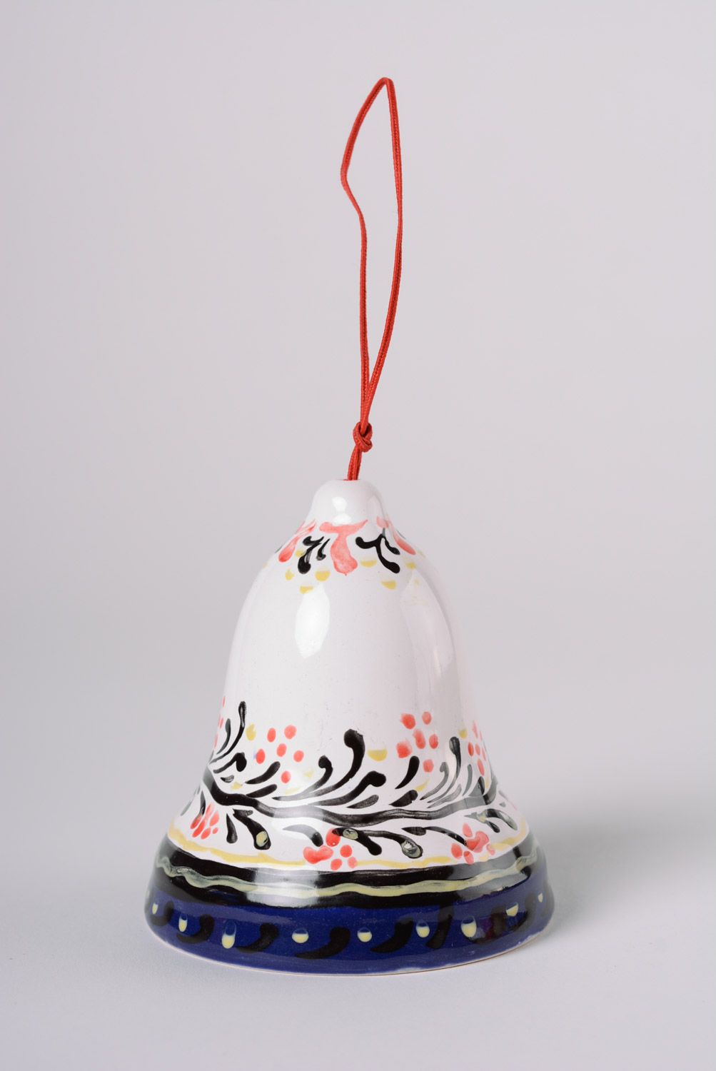 Handmade decorative black and white glazed maiolica ceramic hanging bell photo 1
